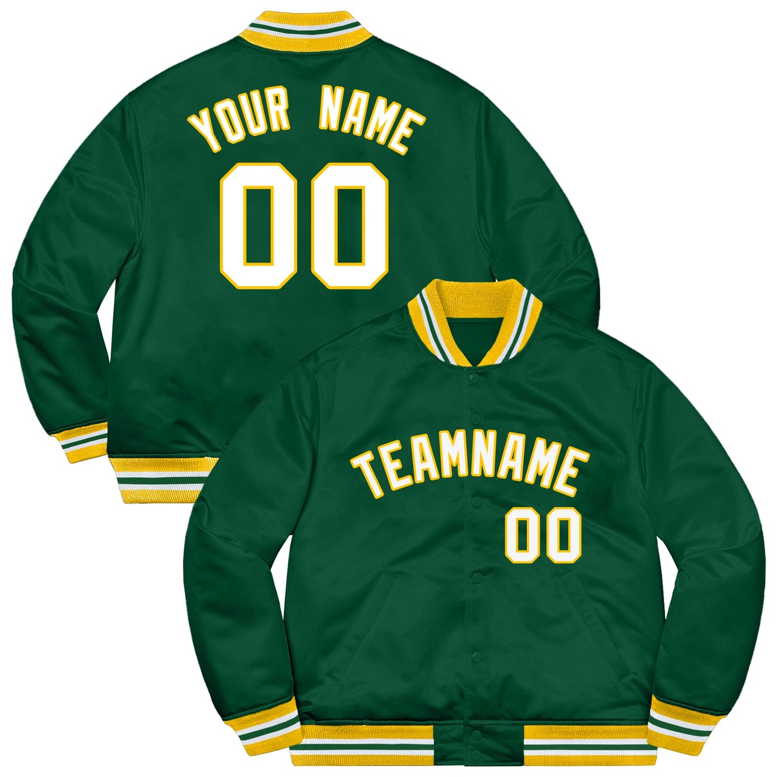 Custom Green White-Gold Letterman Solider Classic Style Varsity Full-Snap Jacket