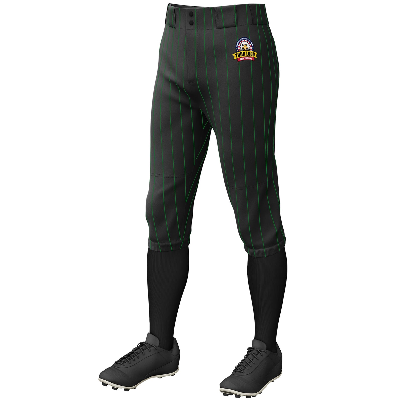 Custom Black Kelly Green Pinstripe Fit Stretch Practice Knickers Baseball Pants