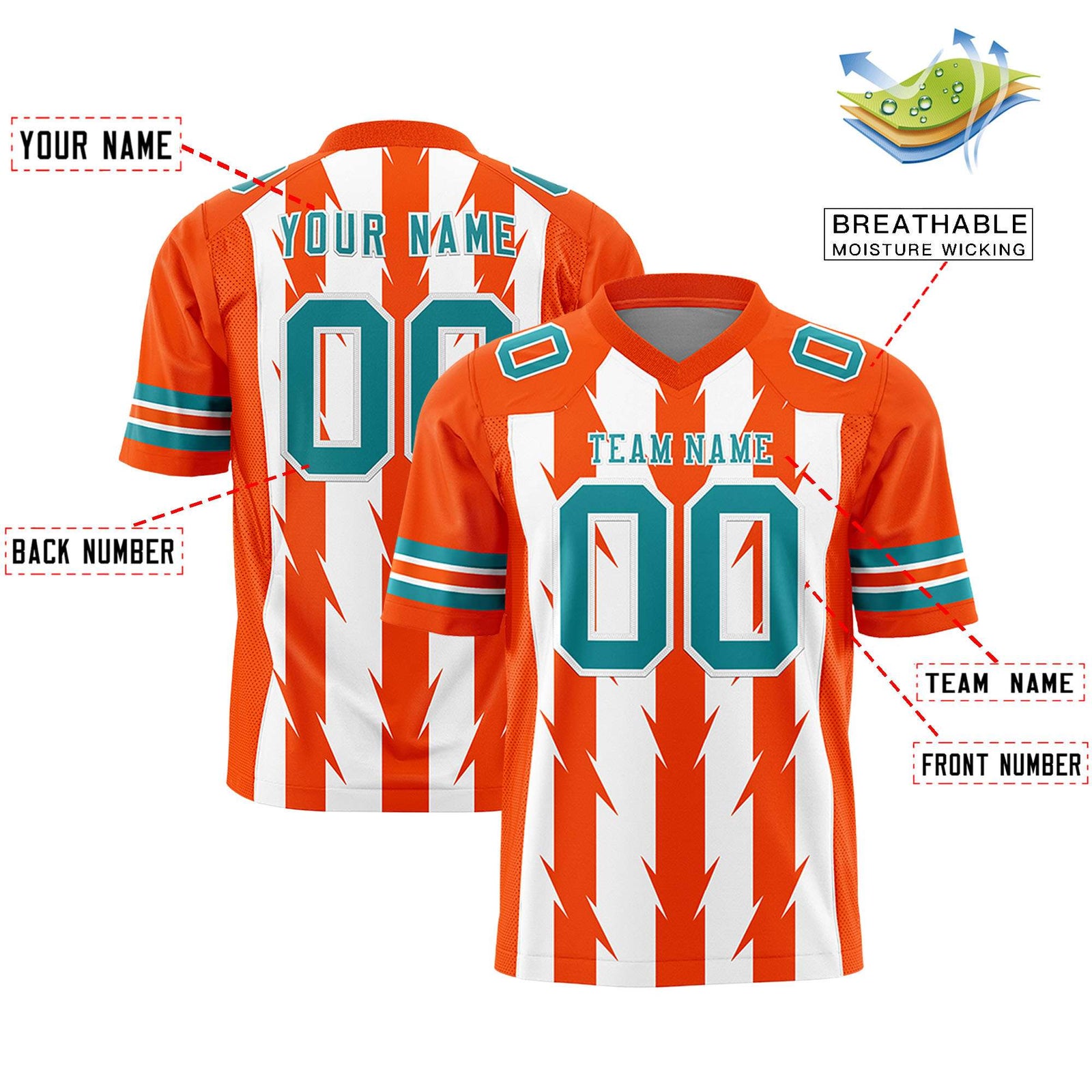Custom White Orange Personalized Razr Stripe Graffiti Pattern Flag Football Jersey