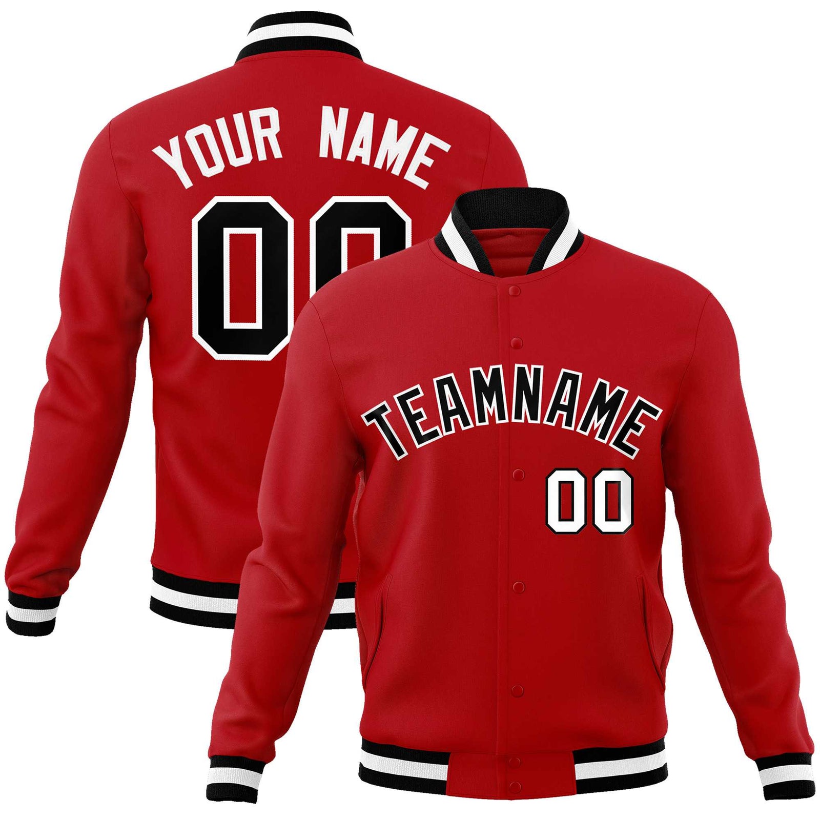 Custom Red Black-White Classic Style Varsity Full-Snap Letterman Jacket