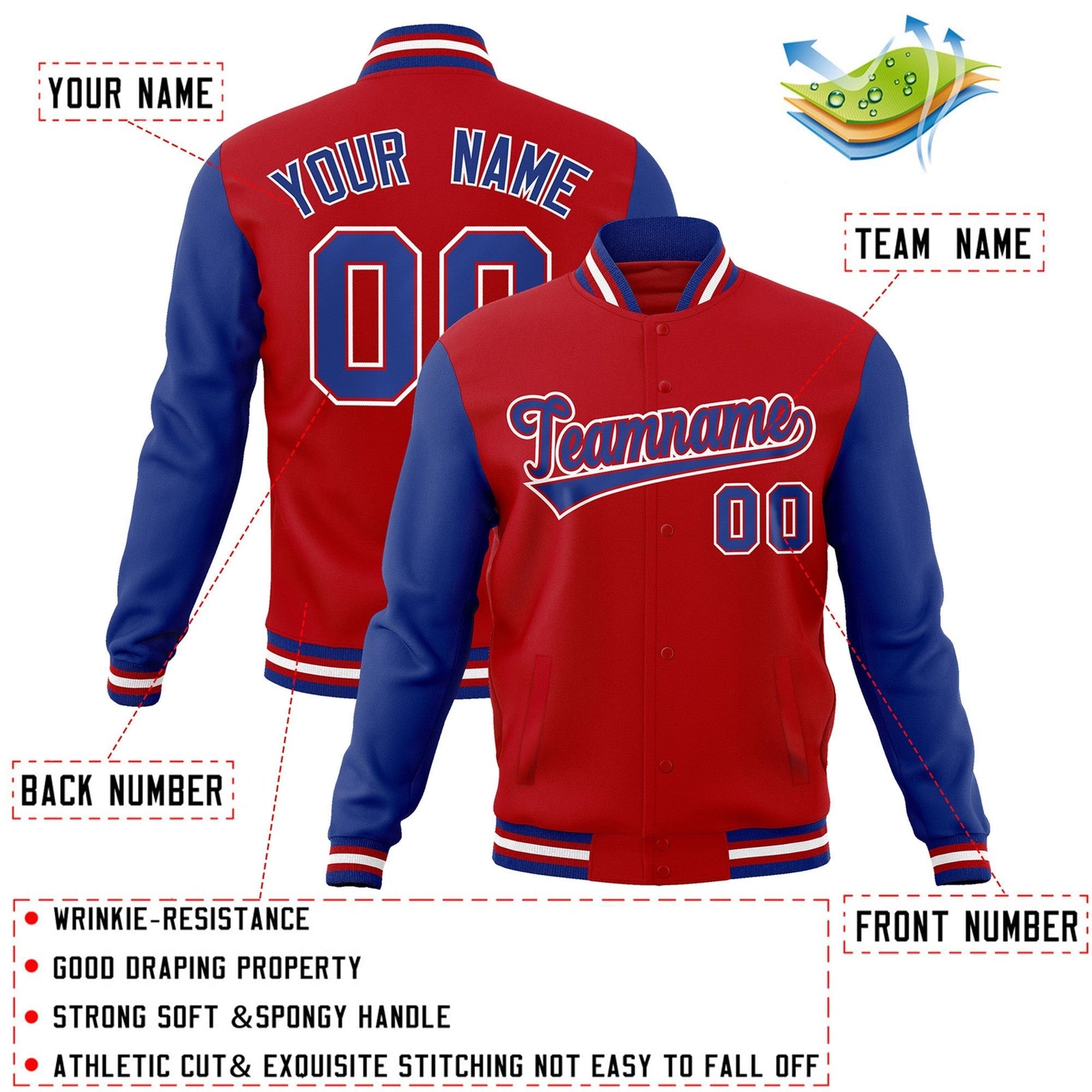 Custom Stitched Varsity Raglan Sleeves Letterman Baseball Jacket