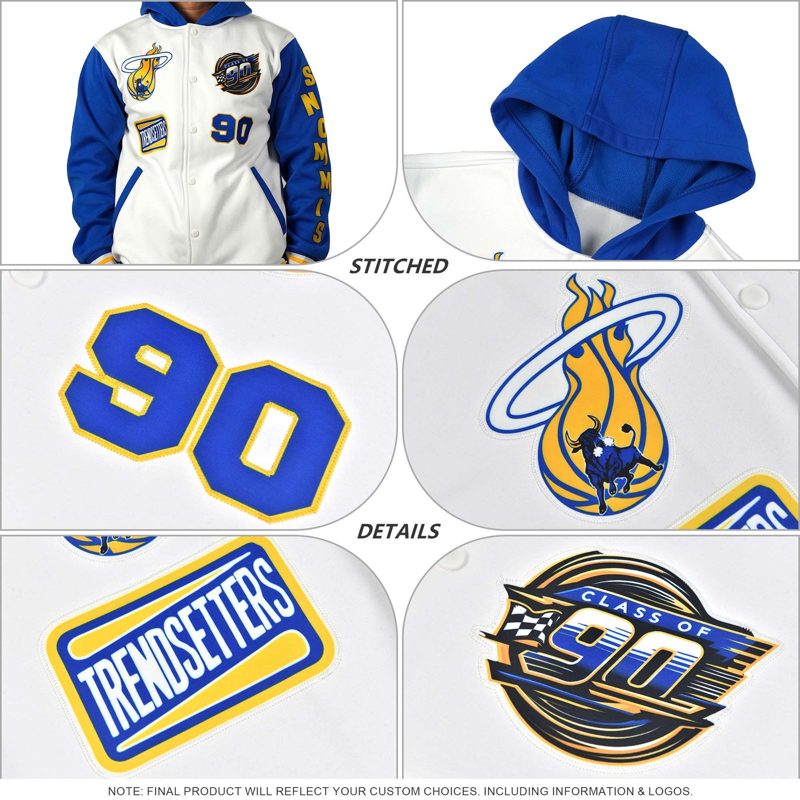 Custom Cream Red Color Block Varsity Full-Zip Letterman Wave Jacket Hoodie