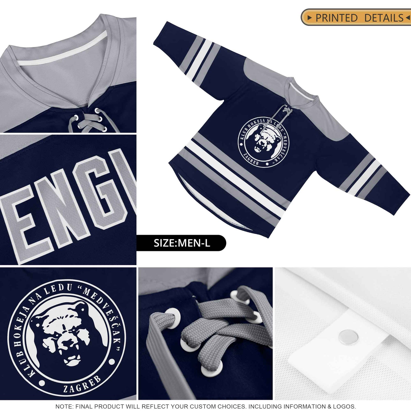 Custom White Pink-Gray Personalized Classic V-Neck Hockey Jersey