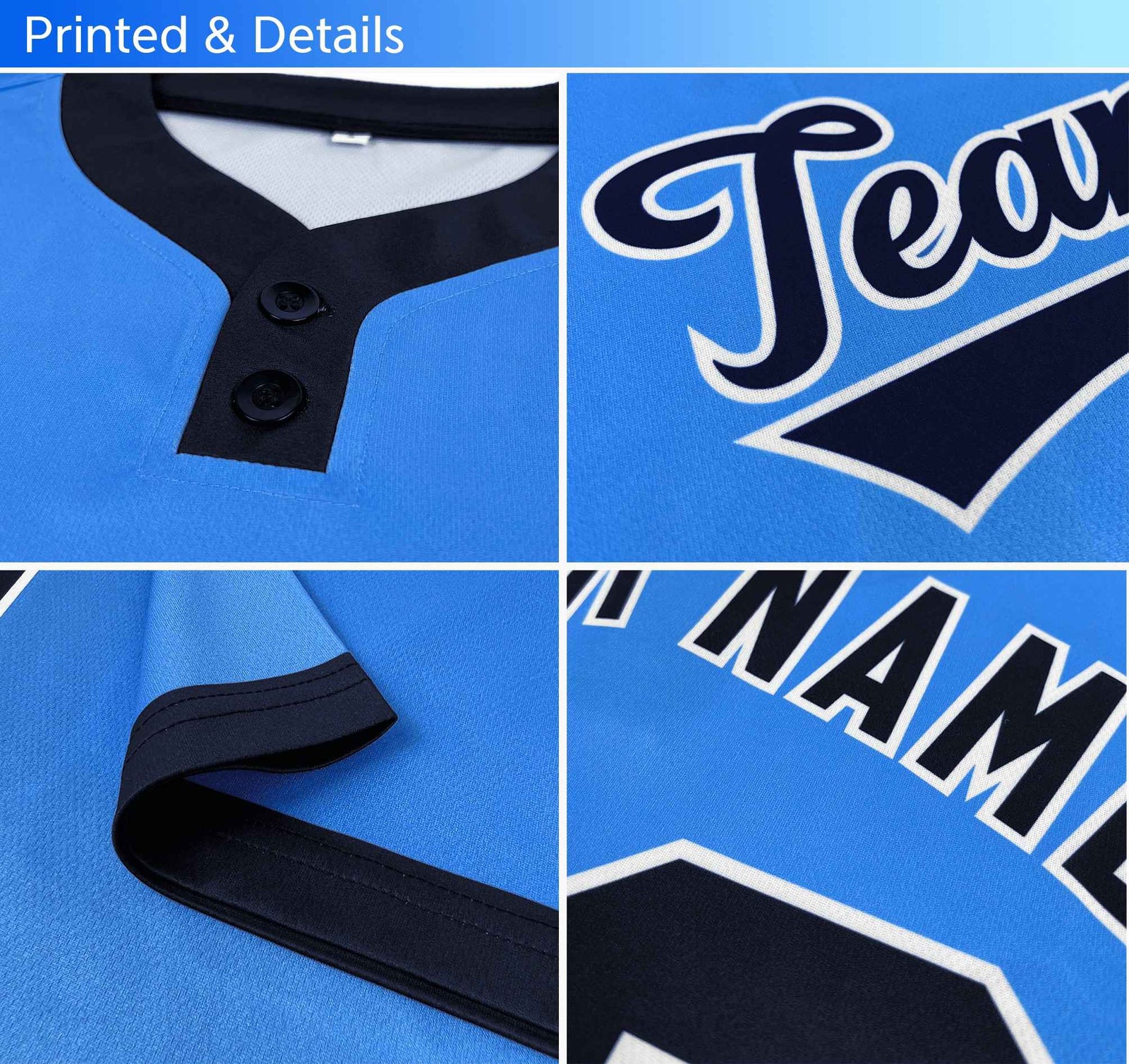 Custom Powder Blue Navy-White Classic Style Authentic Two-Button Softball Jersey