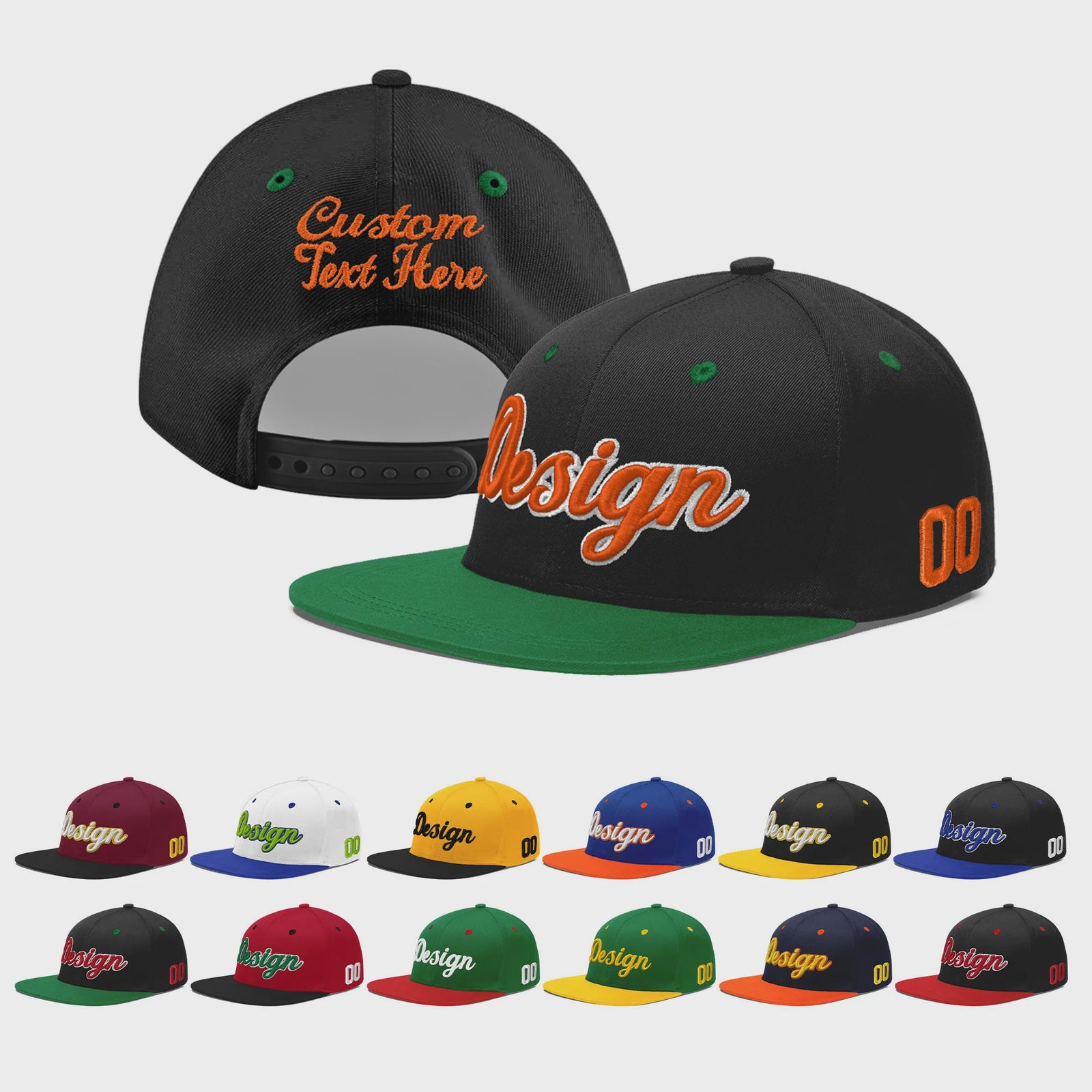 Custom Black Kelly Green 3D Puff Embroidery Flat Embroidery Casual Sport Baseball Cap