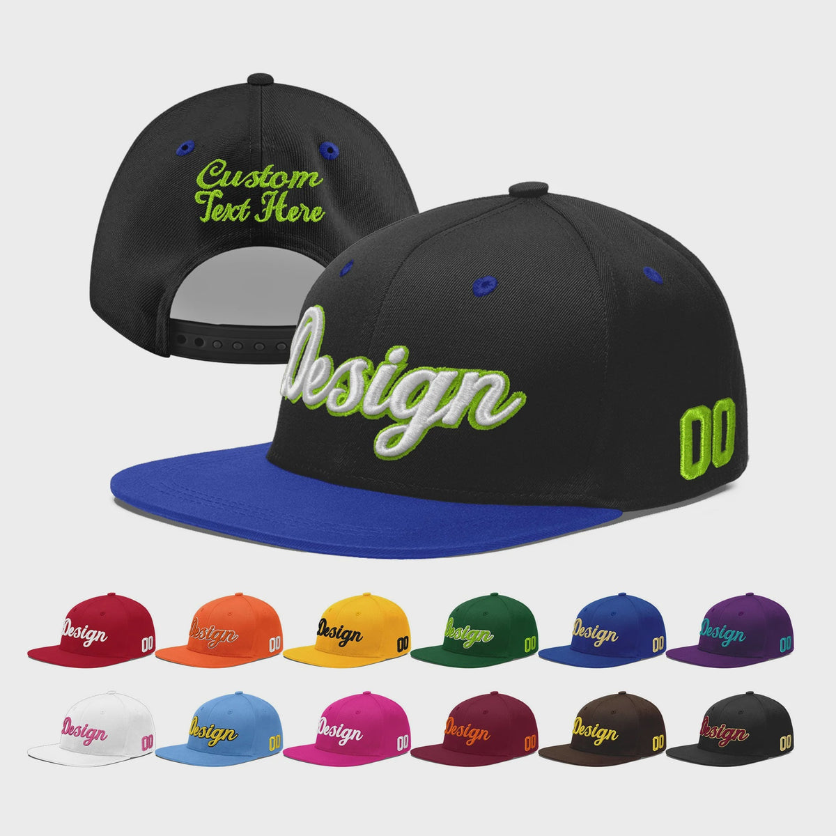 Custom Black Royal Blue 3D Puff Embroidery Flat Embroidery Casual Sport Baseball Cap
