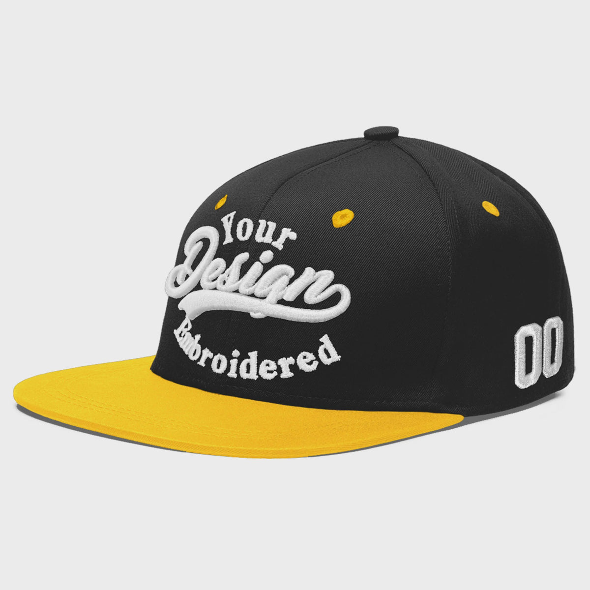 Custom Black Gold 3D Puff Embroidery Flat Embroidery Casual Sport Baseball Cap