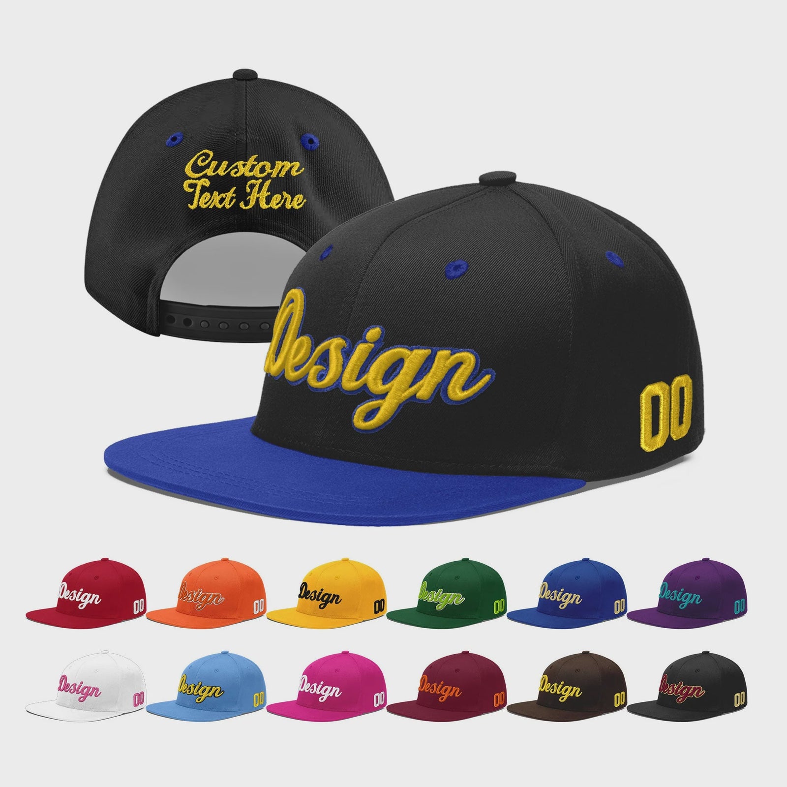 Custom Black Royal Blue 3D Puff Embroidery Flat Embroidery Casual Sport Baseball Cap