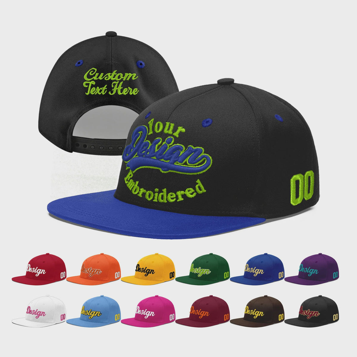 Custom Black Royal Blue 3D Puff Embroidery Flat Embroidery Casual Sport Baseball Cap
