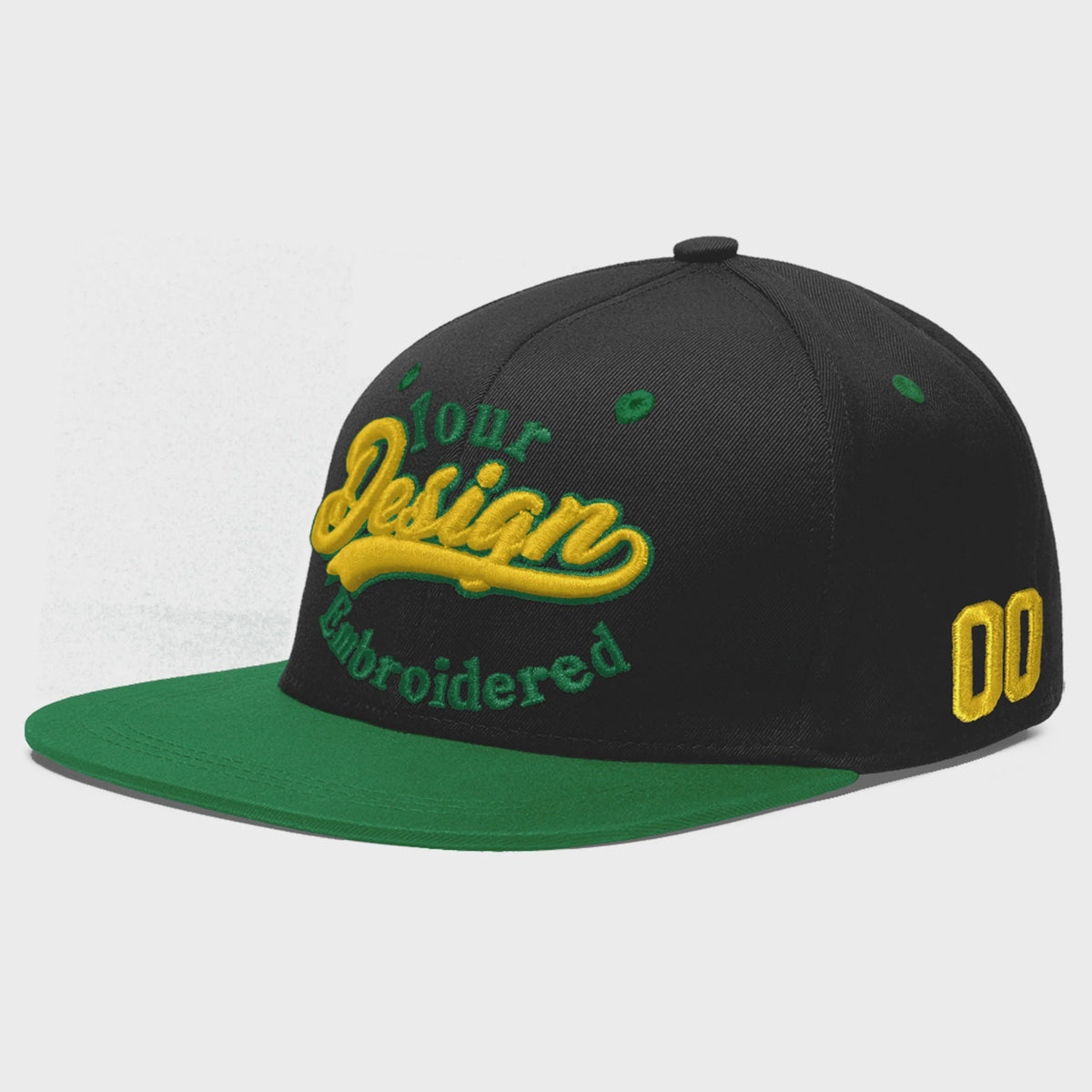 Custom Black Kelly Green 3D Puff Embroidery Flat Embroidery Casual Sport Baseball Cap