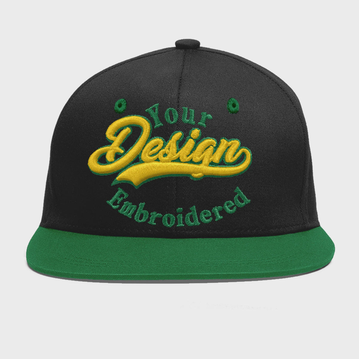 Custom Black Kelly Green 3D Puff Embroidery Flat Embroidery Casual Sport Baseball Cap