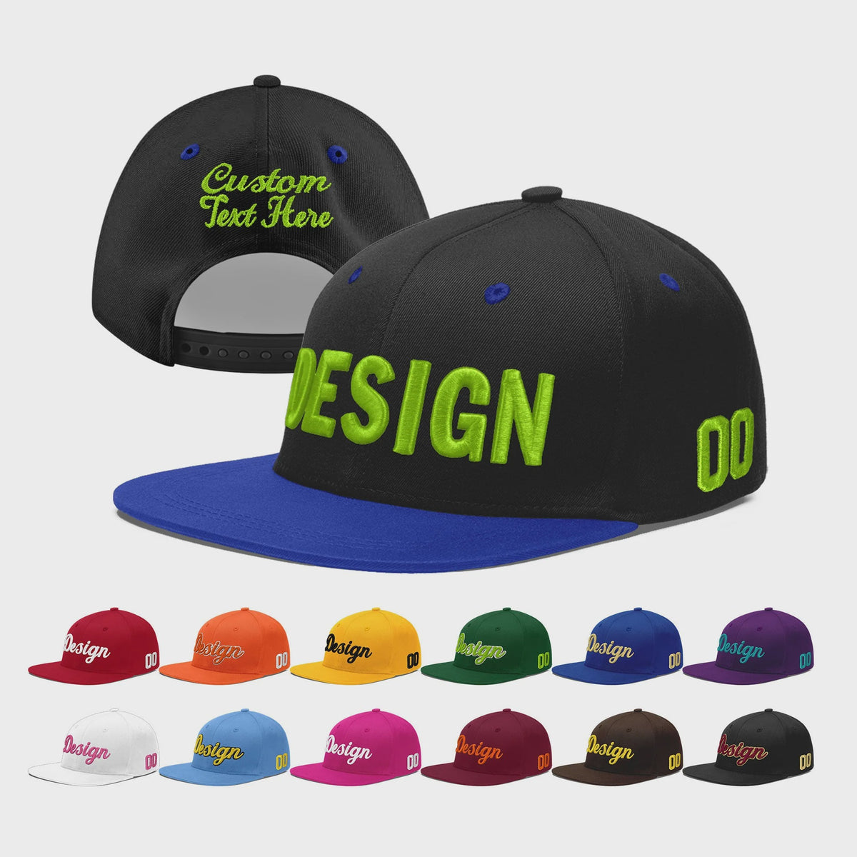 Custom Black Royal Blue 3D Puff Embroidery Flat Embroidery Casual Sport Baseball Cap