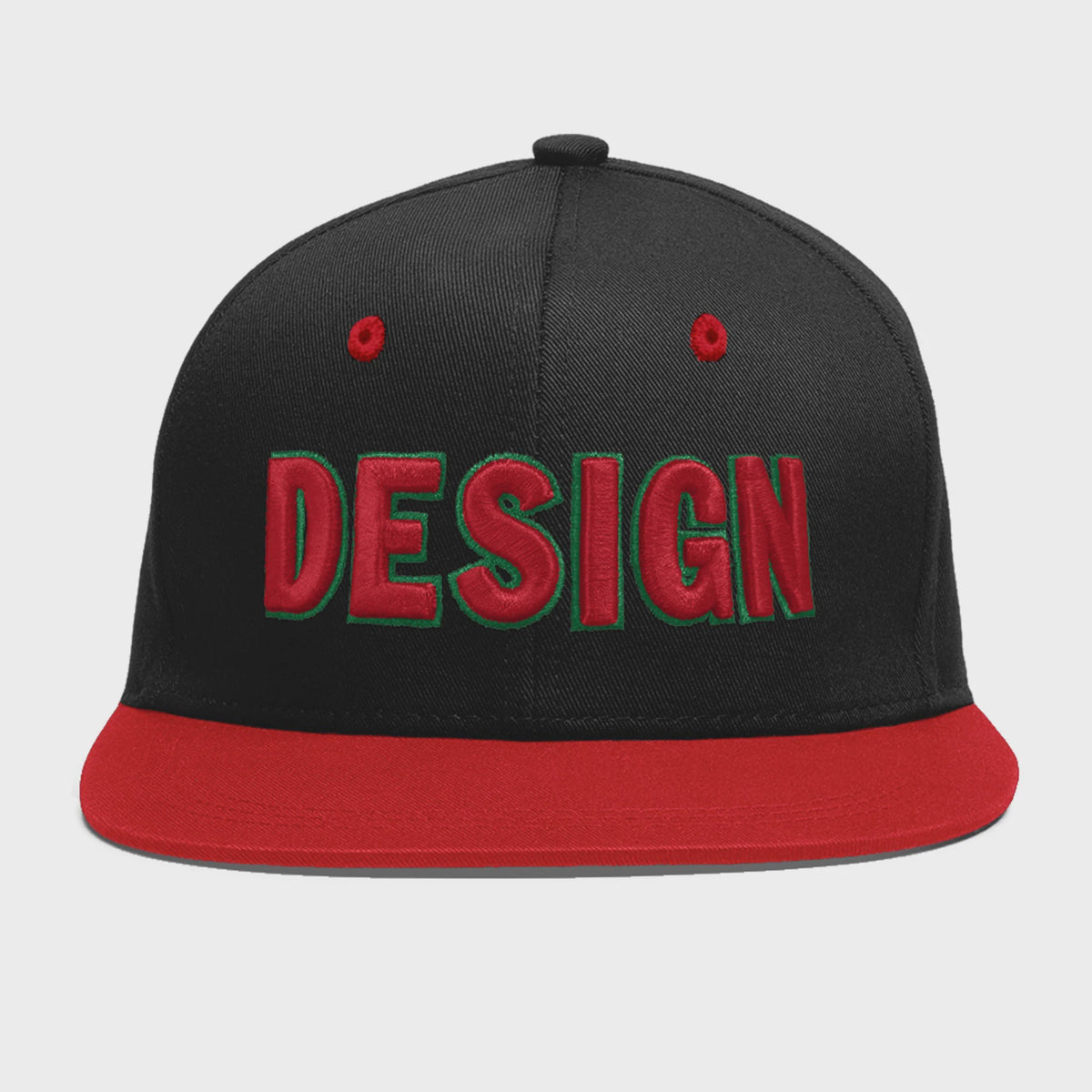 Custom Black Red 3D Puff Embroidery Flat Embroidery Casual Sport Baseball Cap