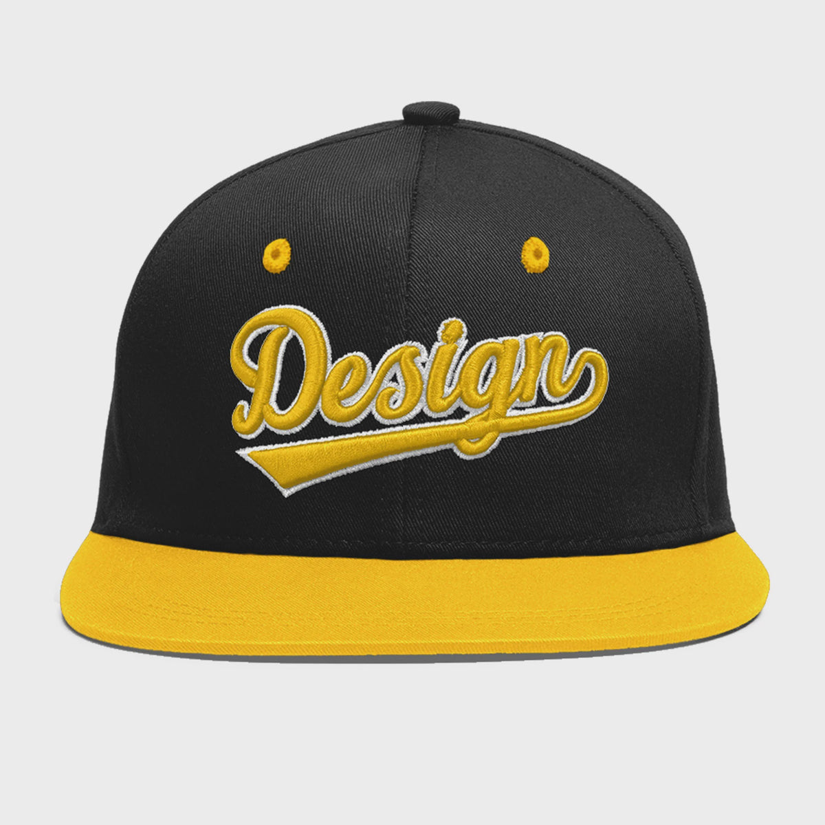 Custom Black Gold 3D Puff Embroidery Flat Embroidery Casual Sport Baseball Cap