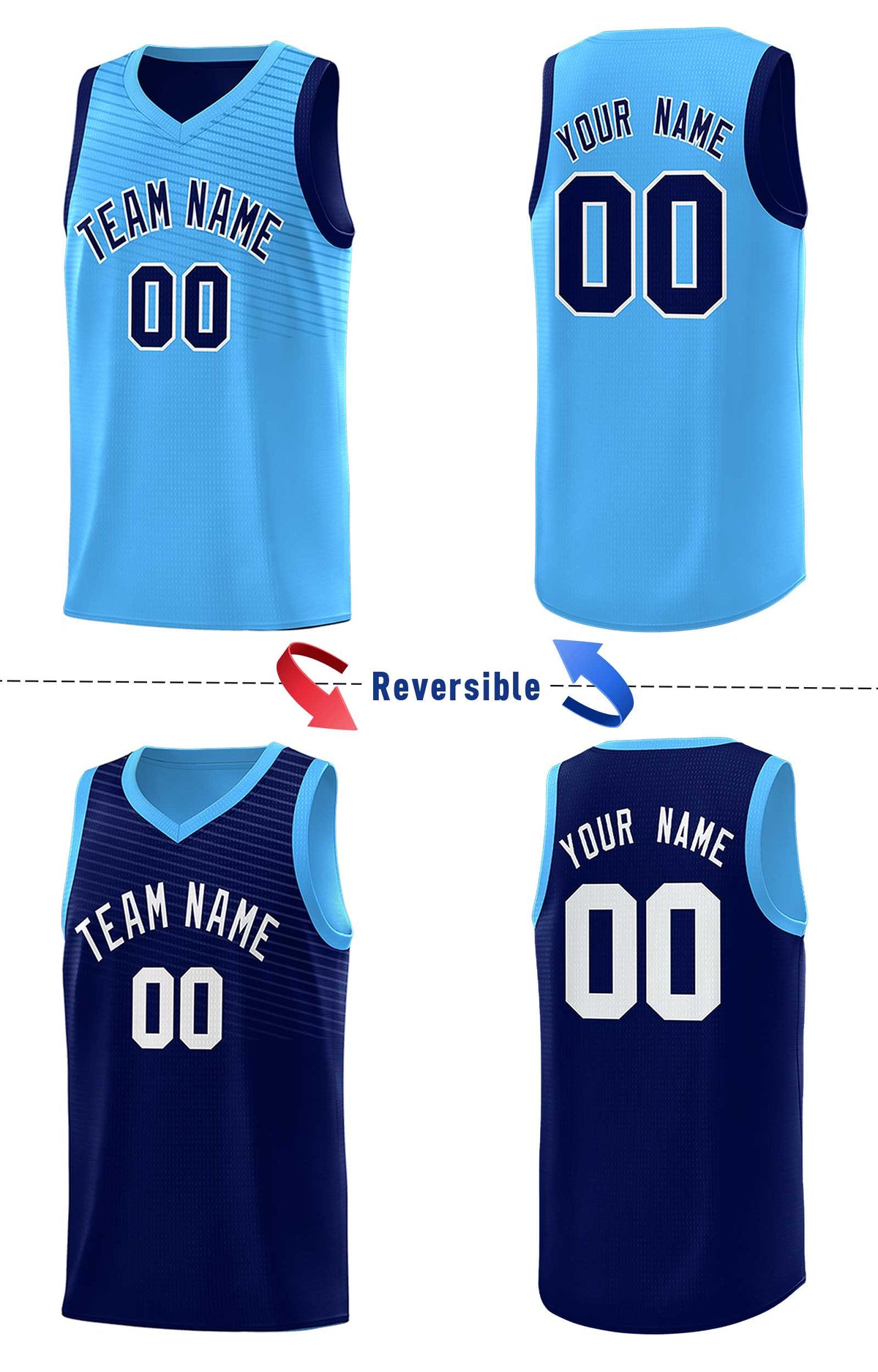 Custom Royal Blue Light Blue Chest Slash Patttern Double Side Sports Uniform Basketball Jersey