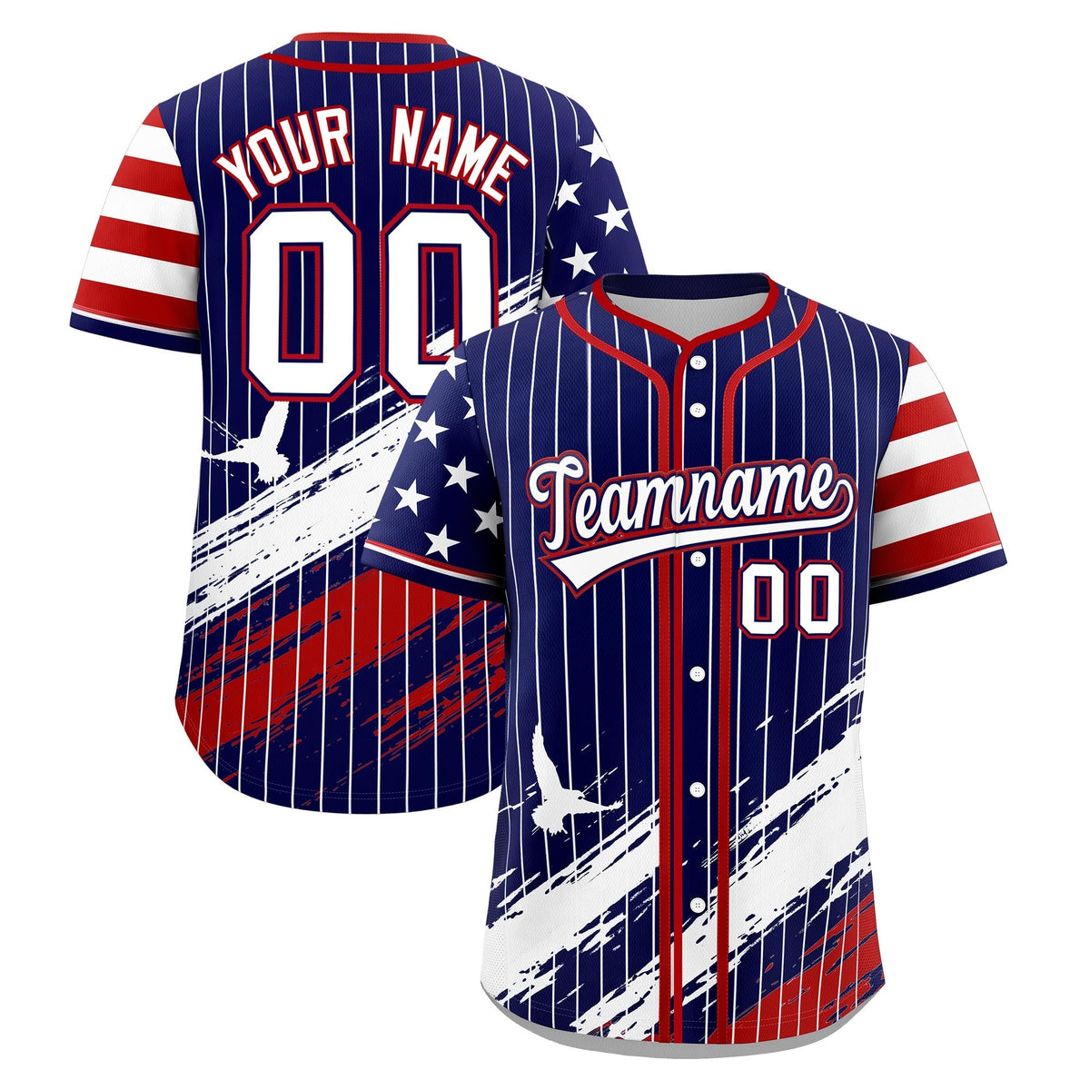 Custom Navy Baseball Jersey Graffiti Pattern Independence Day