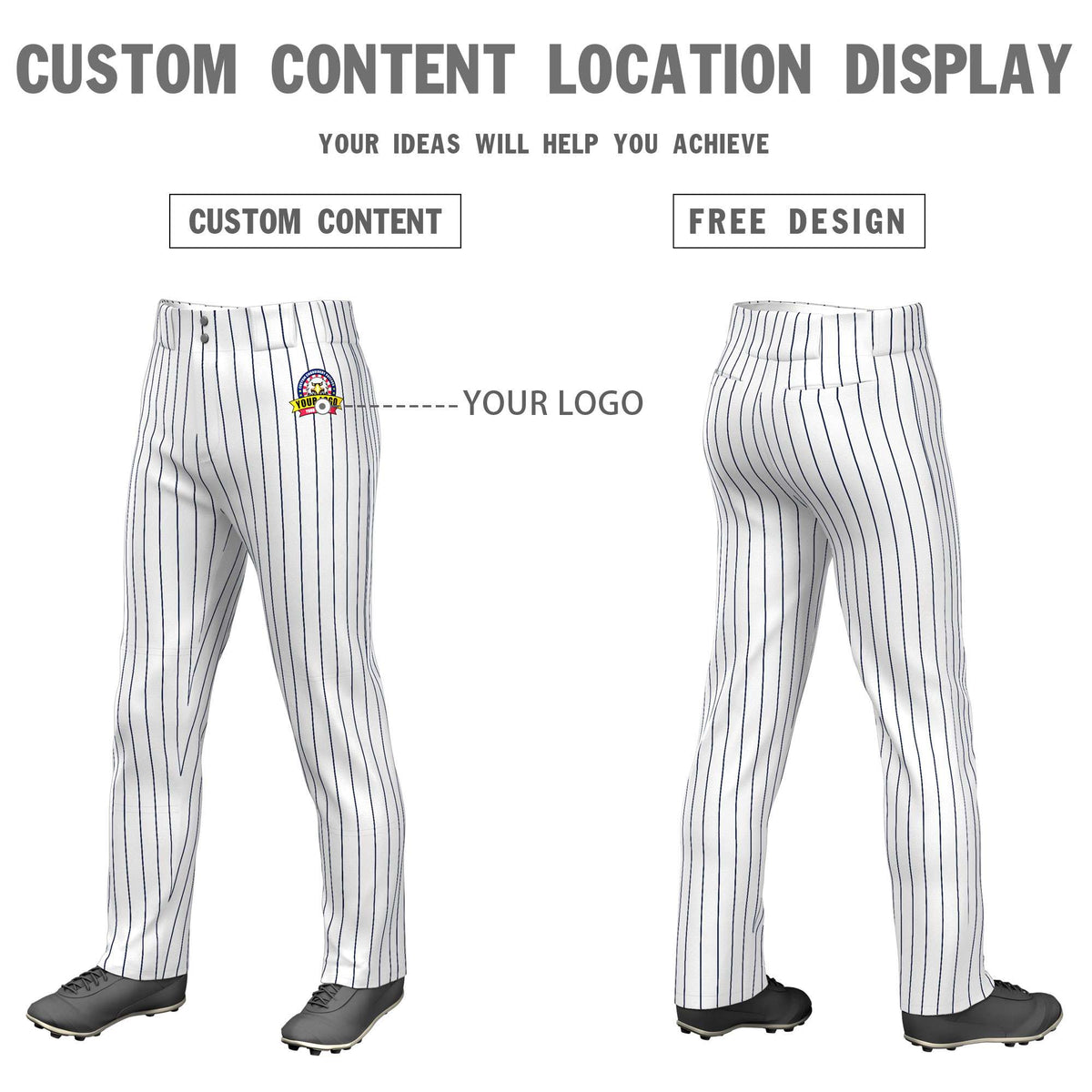 Custom White Navy Pinstripe Fit Stretch Practice Loose-fit Baseball Pants