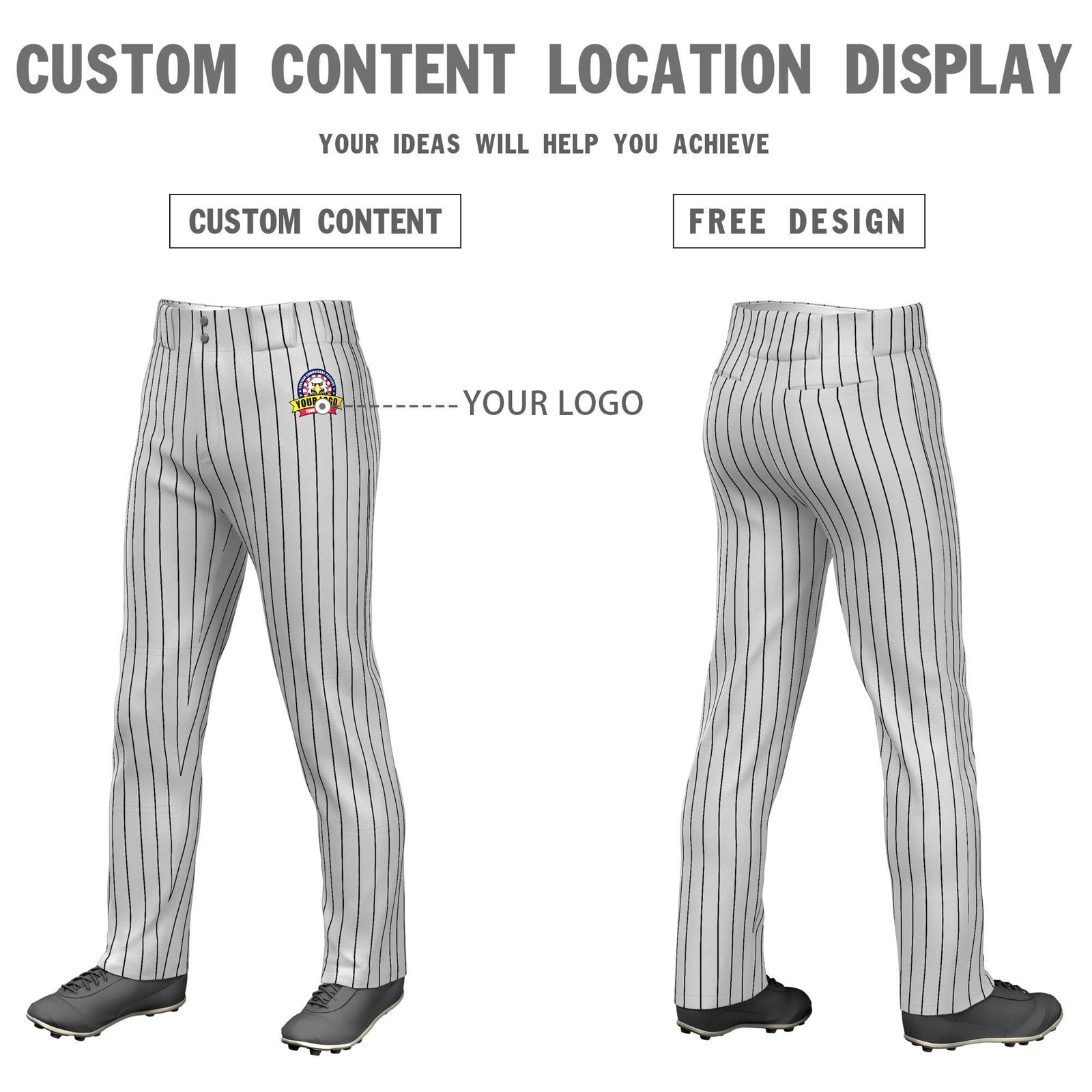 Custom Gray Black Pinstripe Fit Stretch Practice Loose-fit Baseball Pants