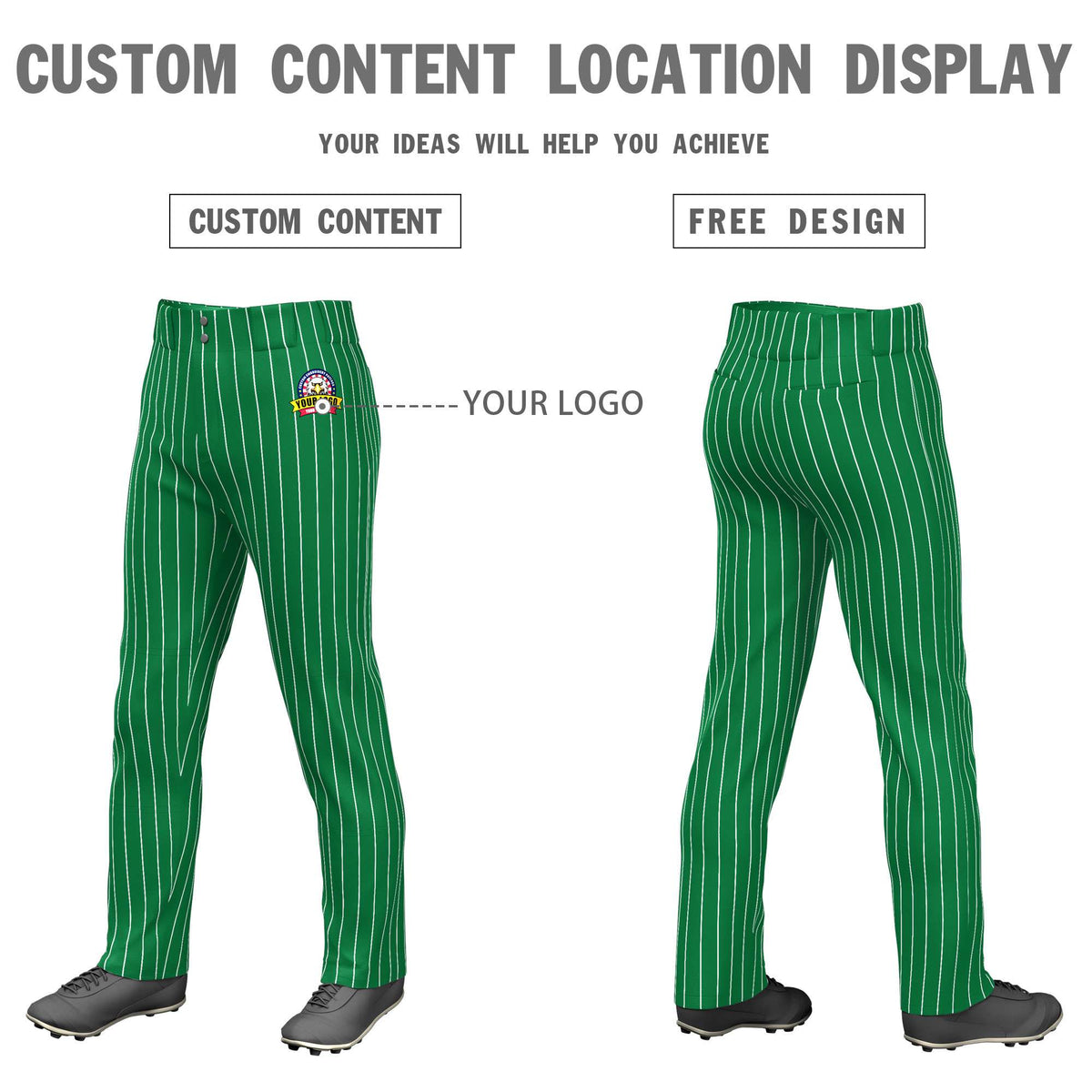 Custom Kelly Green White Pinstripe Fit Stretch Practice Loose-fit Baseball Pants