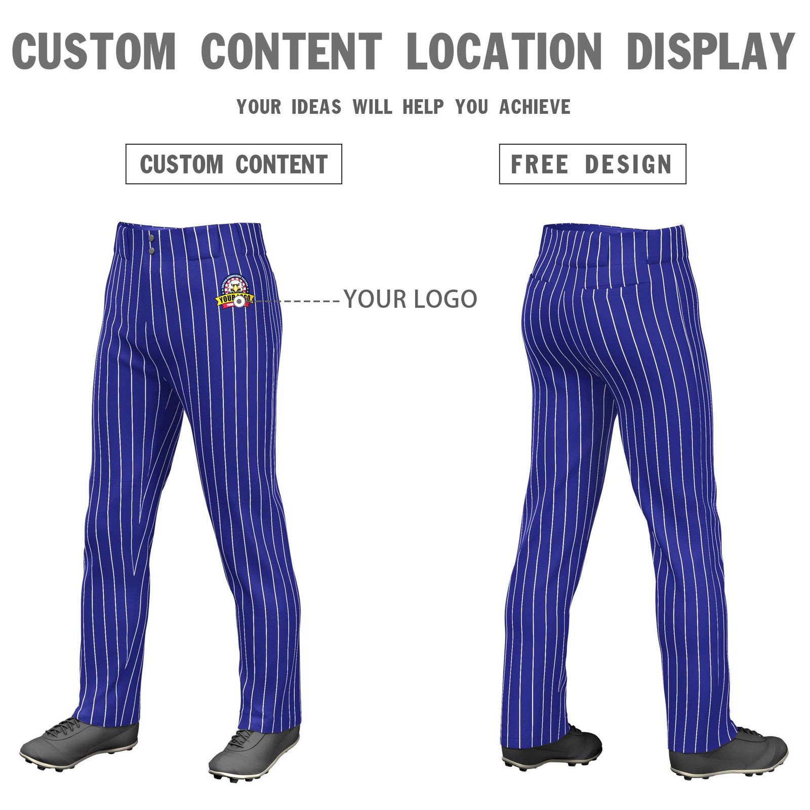 Custom Royal White Pinstripe Fit Stretch Practice Loose-fit Baseball Pants