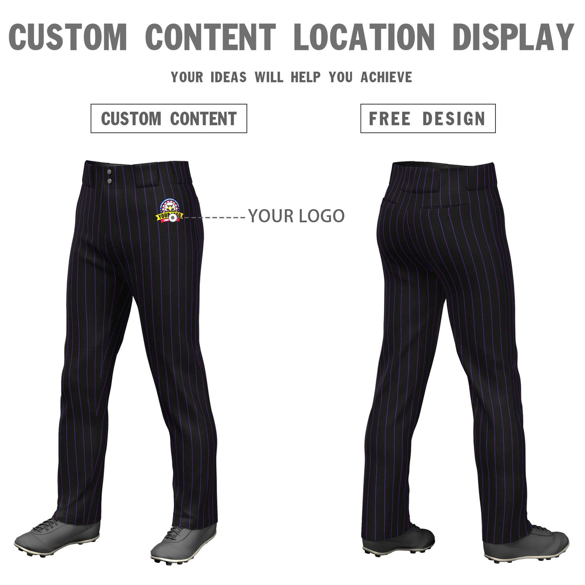 Custom Black Purple Pinstripe Fit Stretch Practice Loose-fit Baseball Pants