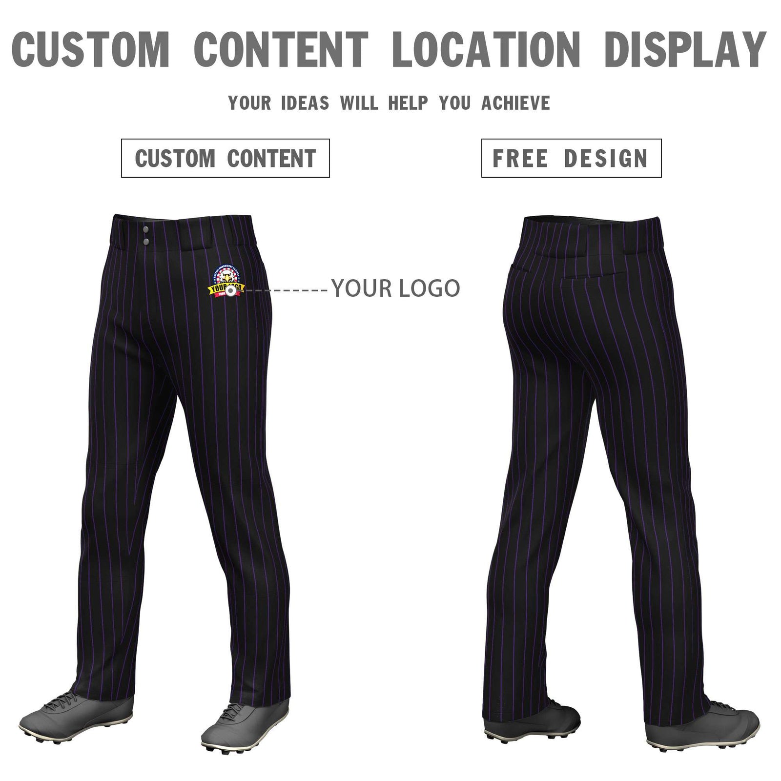 Custom Black Purple Pinstripe Fit Stretch Practice Loose-fit Baseball Pants