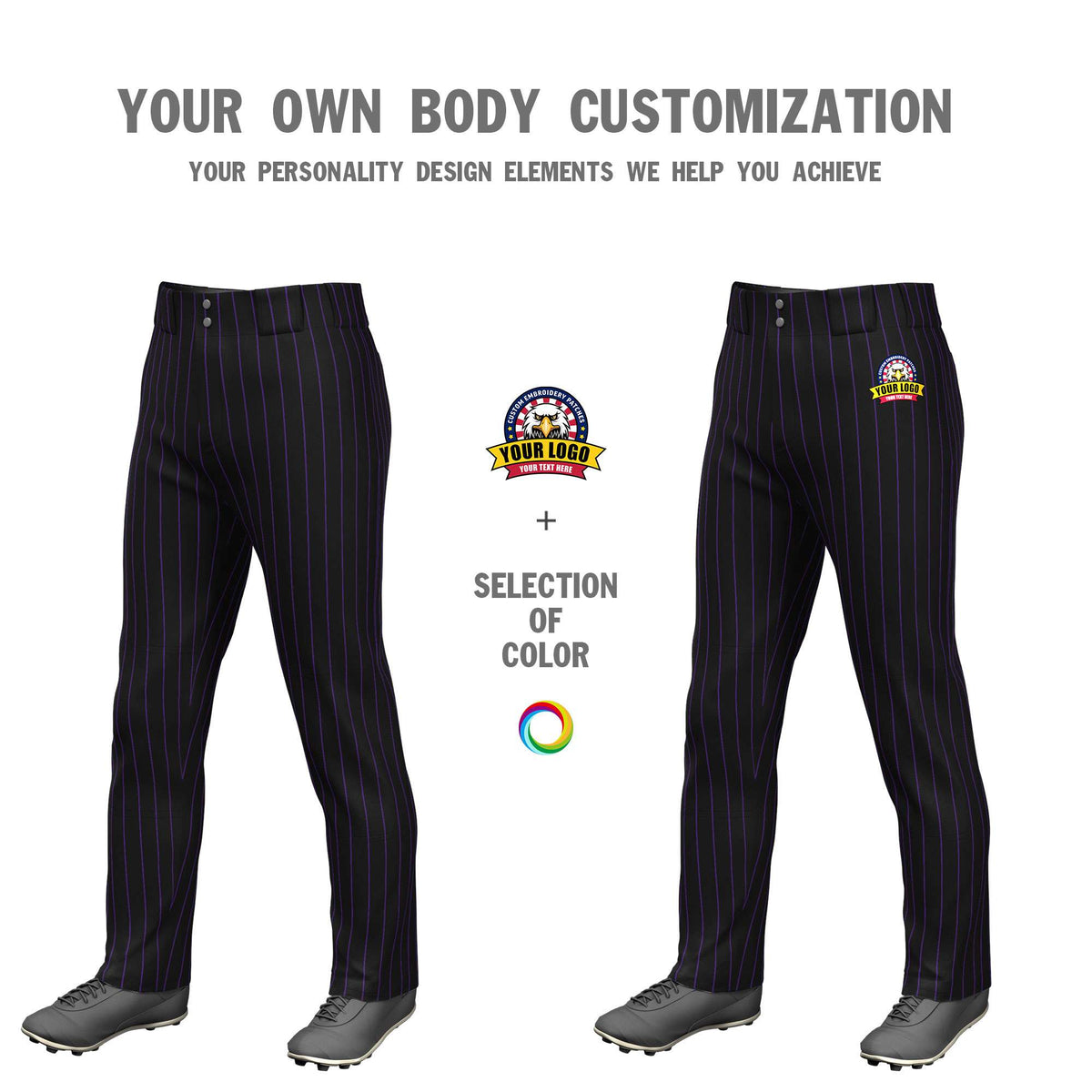 Custom Black Purple Pinstripe Fit Stretch Practice Loose-fit Baseball Pants