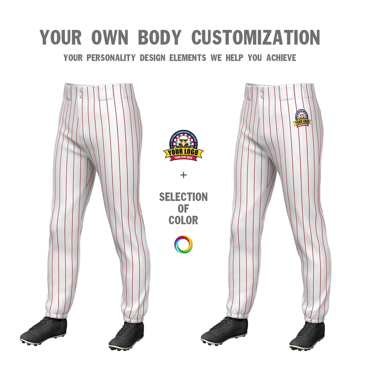 Custom White Red Pinstripe Fit Stretch Practice Pull Up Baseball Pants