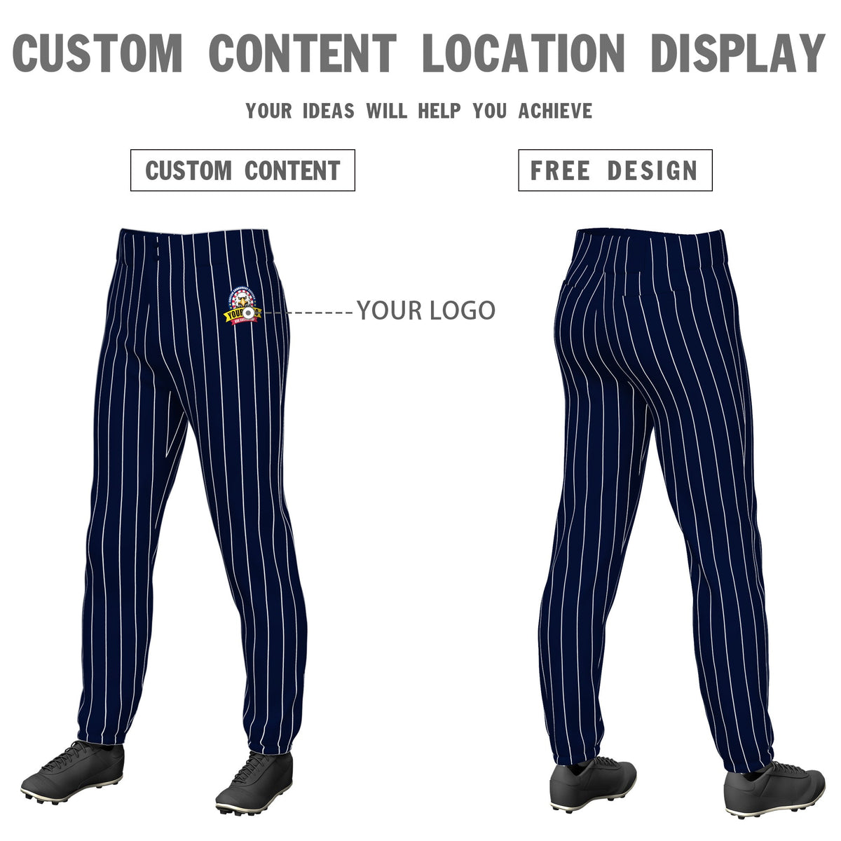 Custom Navy White Pinstripe Fit Stretch Practice Pull Up Baseball Pants