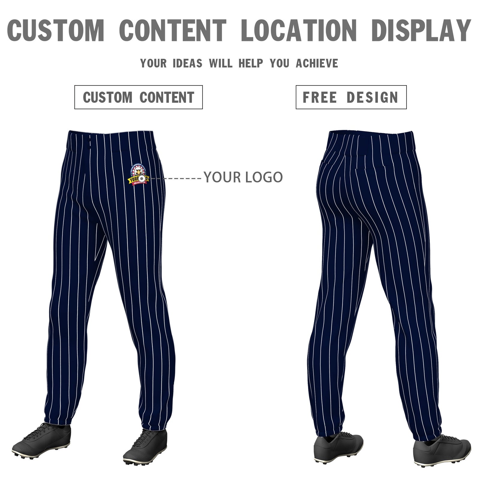 Custom Navy White Pinstripe Fit Stretch Practice Pull Up Baseball Pants