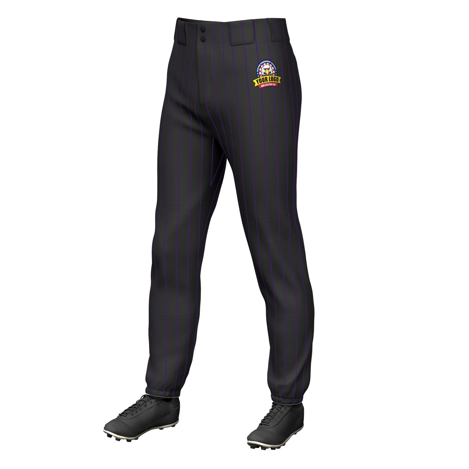 Custom Black Purple Pinstripe Fit Stretch Practice Pull Up Baseball Pants