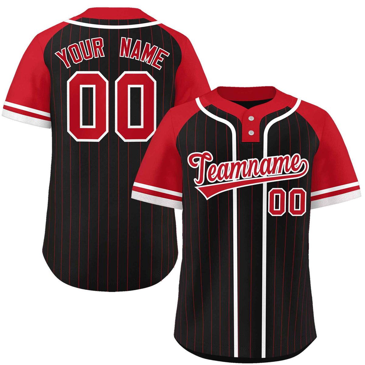 Custom Black Red-White Stripe Fashion Raglan Sleeves Authentic Two-Button Softball Jersey