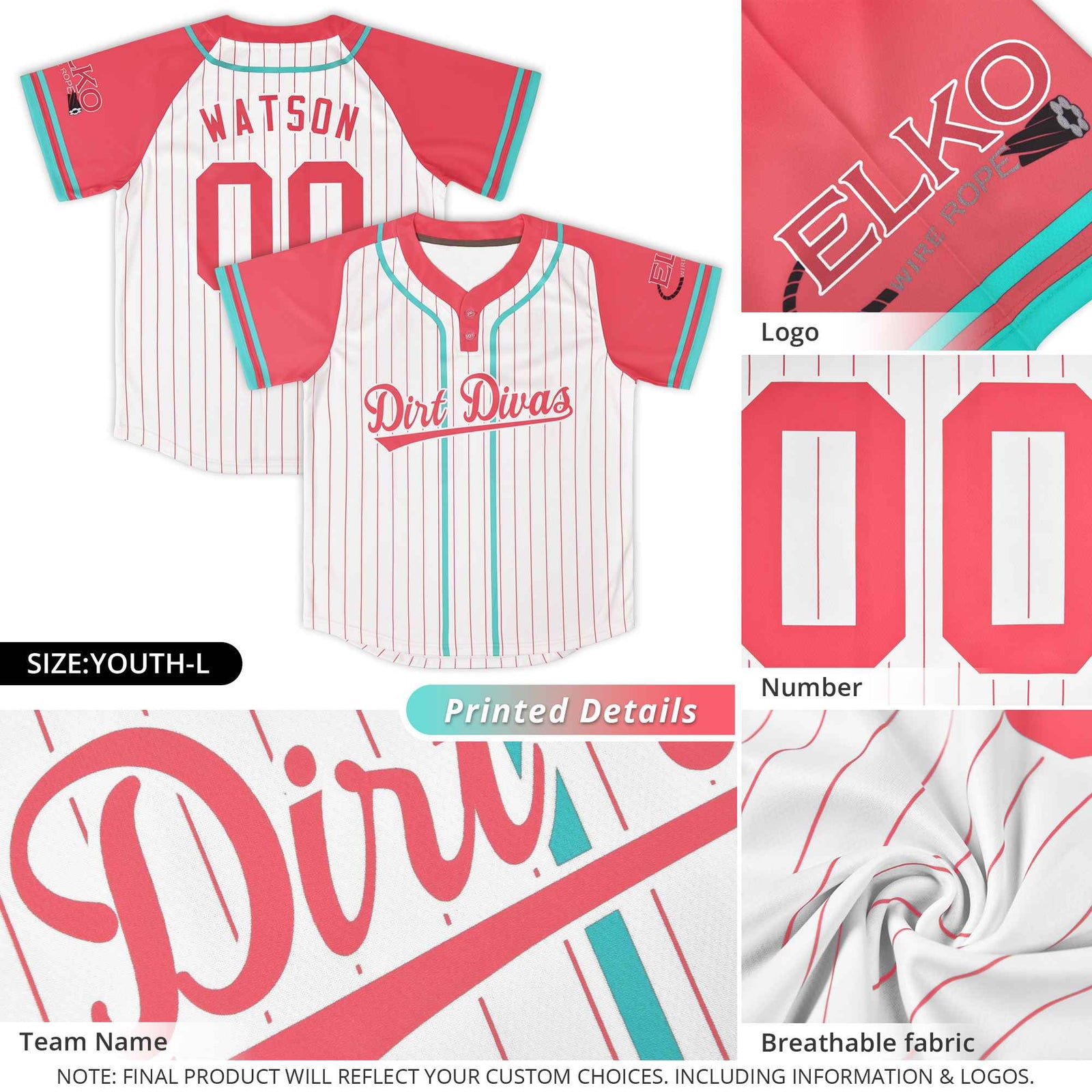 Custom Aqua Black-White Stripe Fashion Raglan Sleeves Authentic Two-Button Softball Jersey