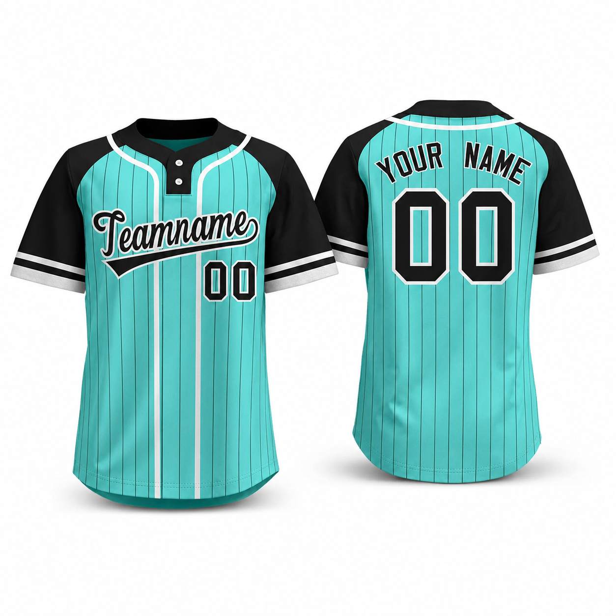 Custom Aqua Black-White Stripe Fashion Raglan Sleeves Athletic Two-Button Softball Jersey