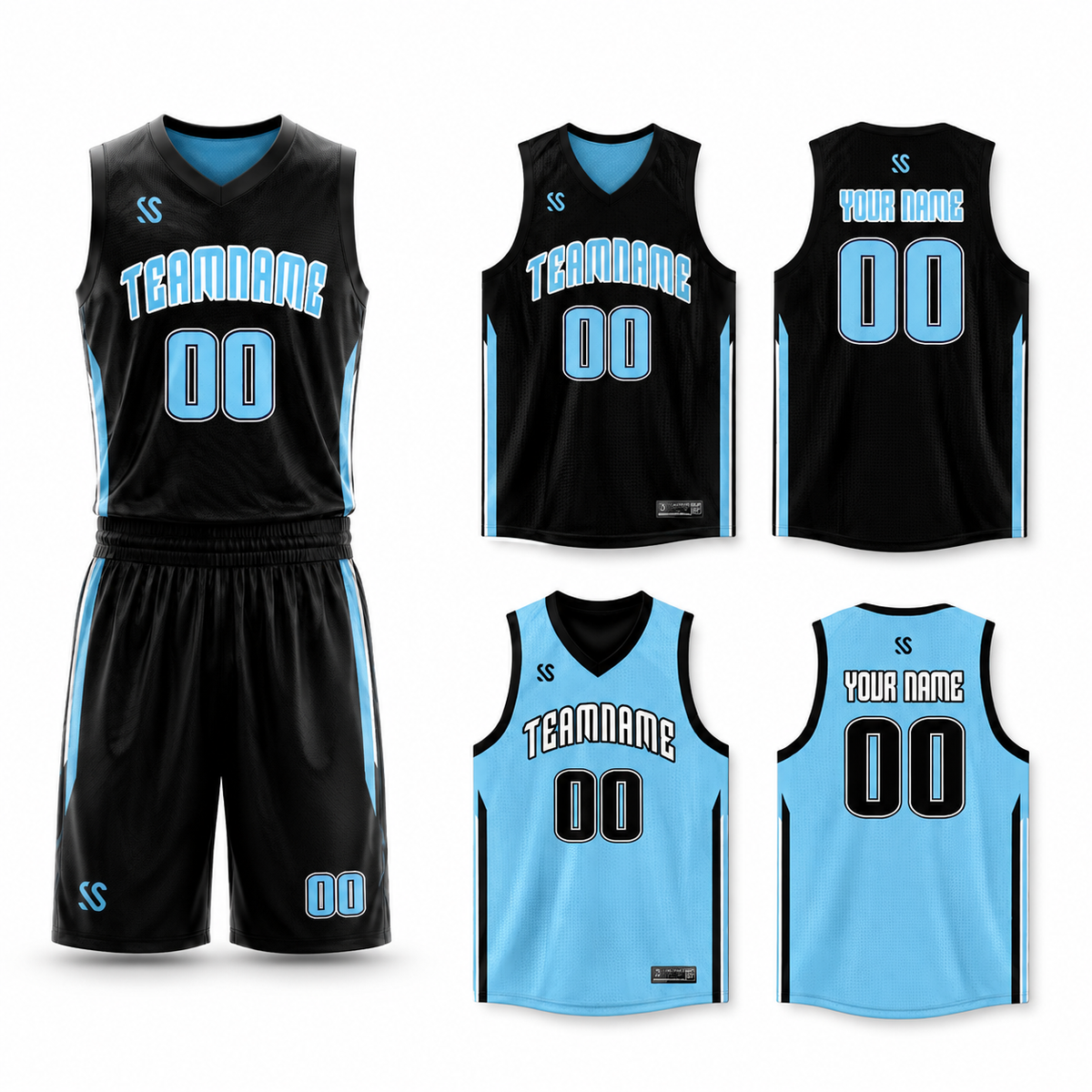 Custom Black Blue Double Side Sets Design Sportswear Basketball Jersey