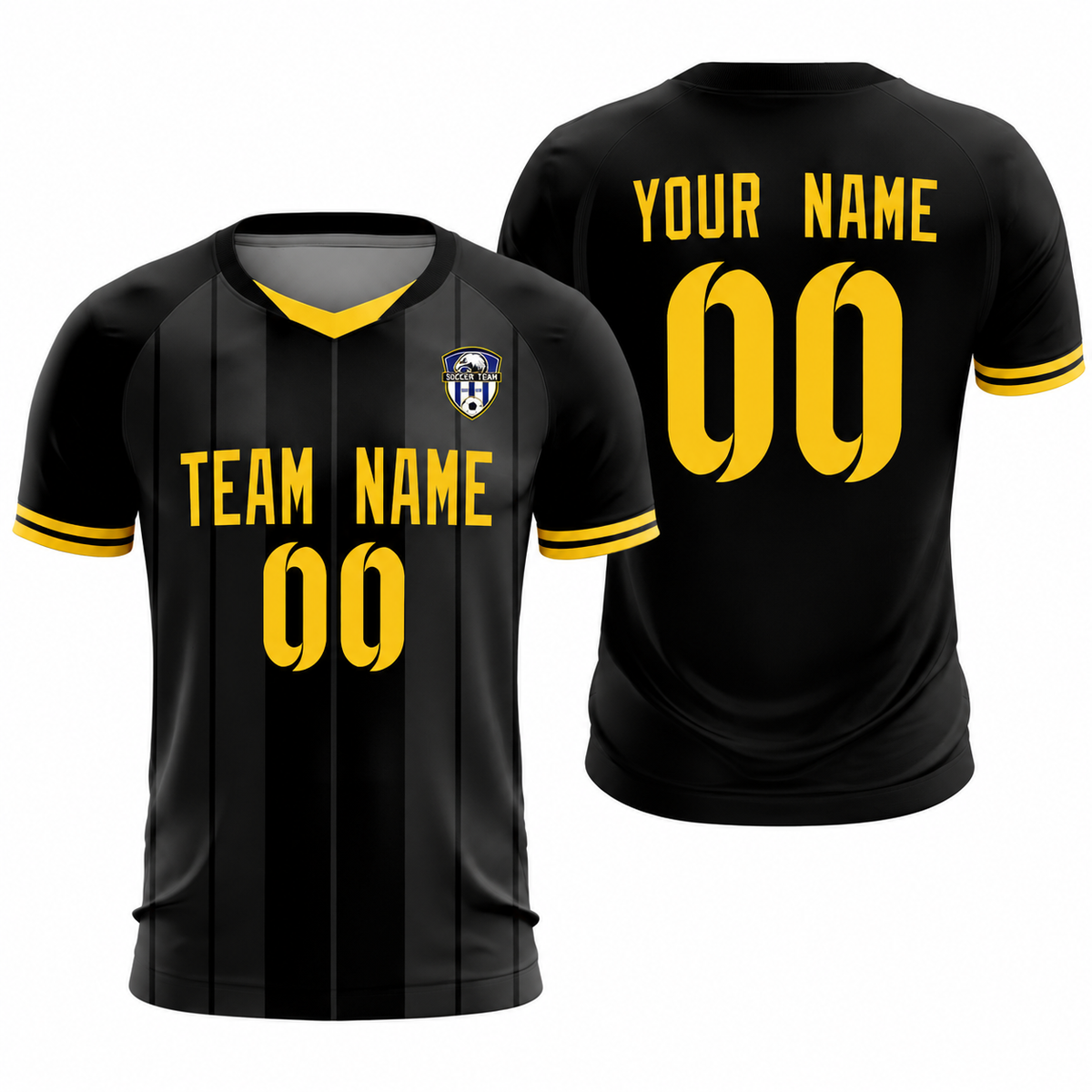 Custom Black Classic Striped Personalized Soccer Tops/Sets Jersey