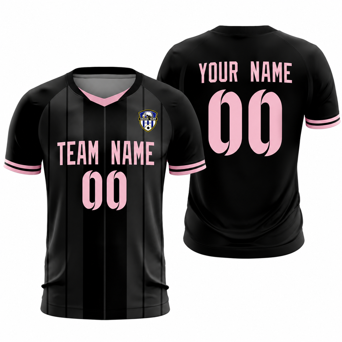 Custom Black Classic Striped Personalized Soccer Tops/Sets Jersey