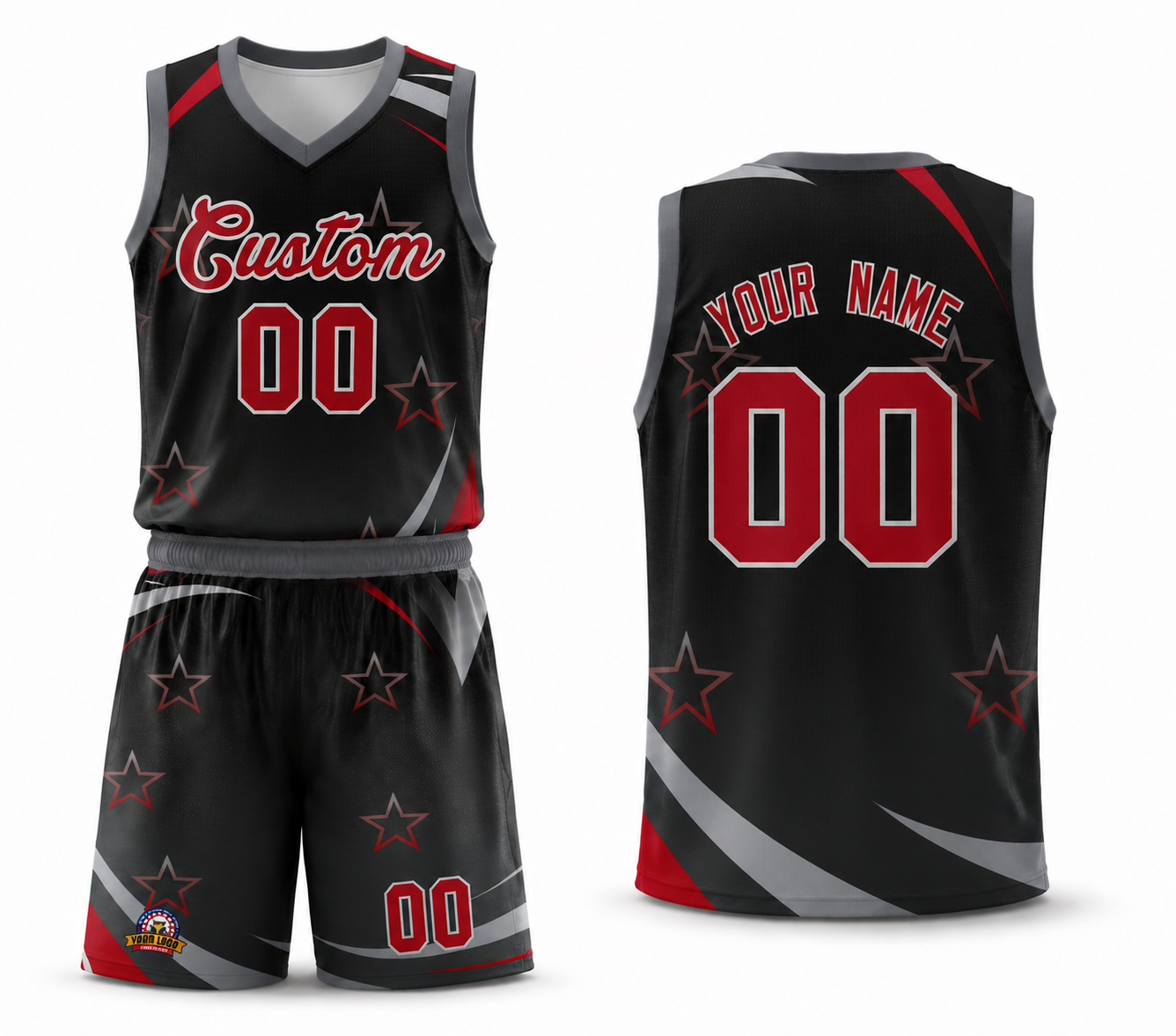 Custom Black Dark Gray Gradient Star Graffiti Pattern Sports Uniform Basketball Jersey