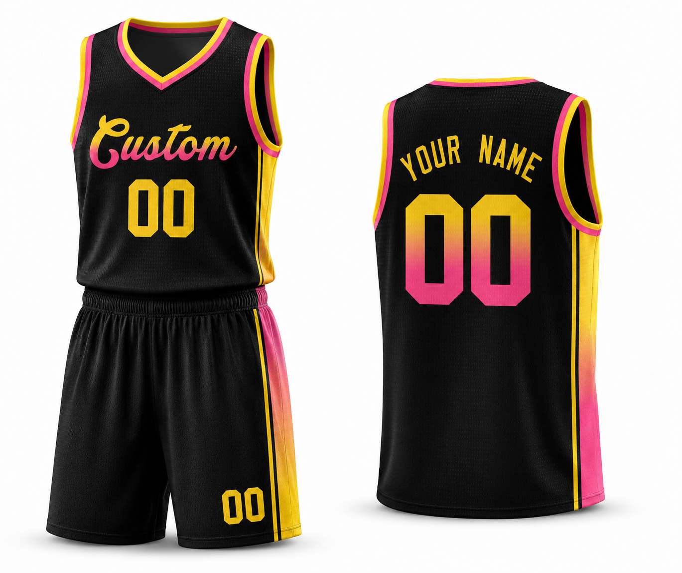 Custom Black Gold-Pink Gradient Fashion Sports Uniform Basketball Jersey