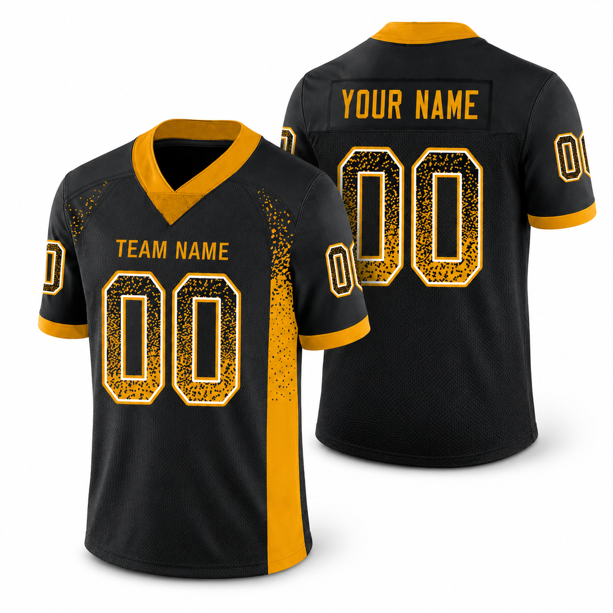 Custom Black Gold-White Drift Fashion Mesh Athletic Football Jersey