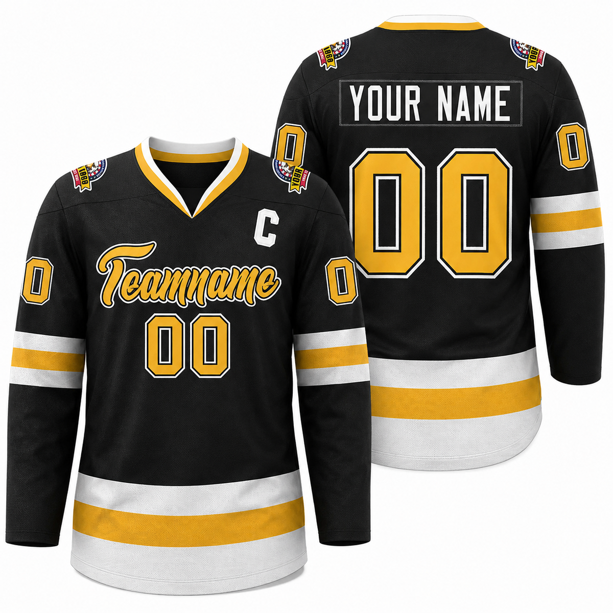 Custom Black Gold Black-White Classic Style Hockey Jersey