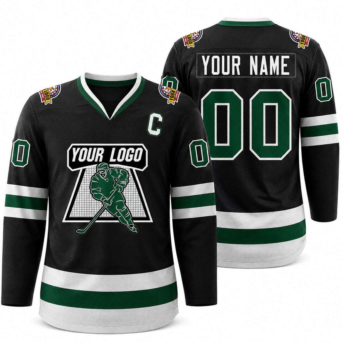 Custom Black Green-White Classic Style Hockey Jersey