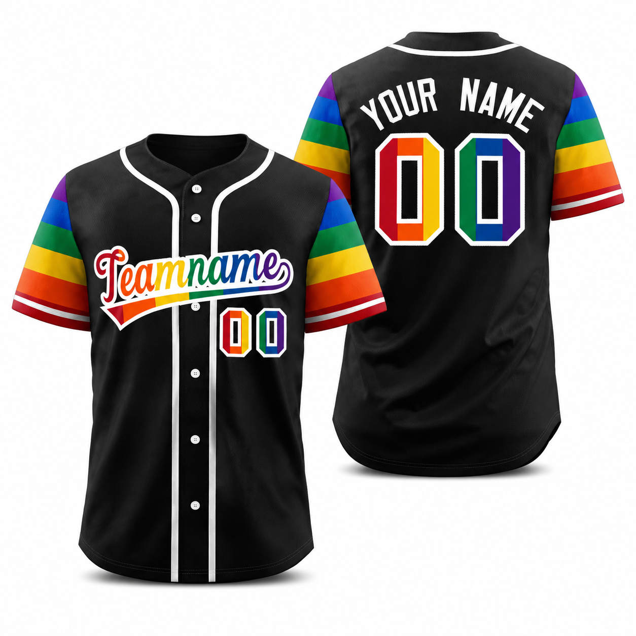 Custom Black LGBT Rainbow For Pride Month Raglan Sleeves Athletic Baseball Jersey