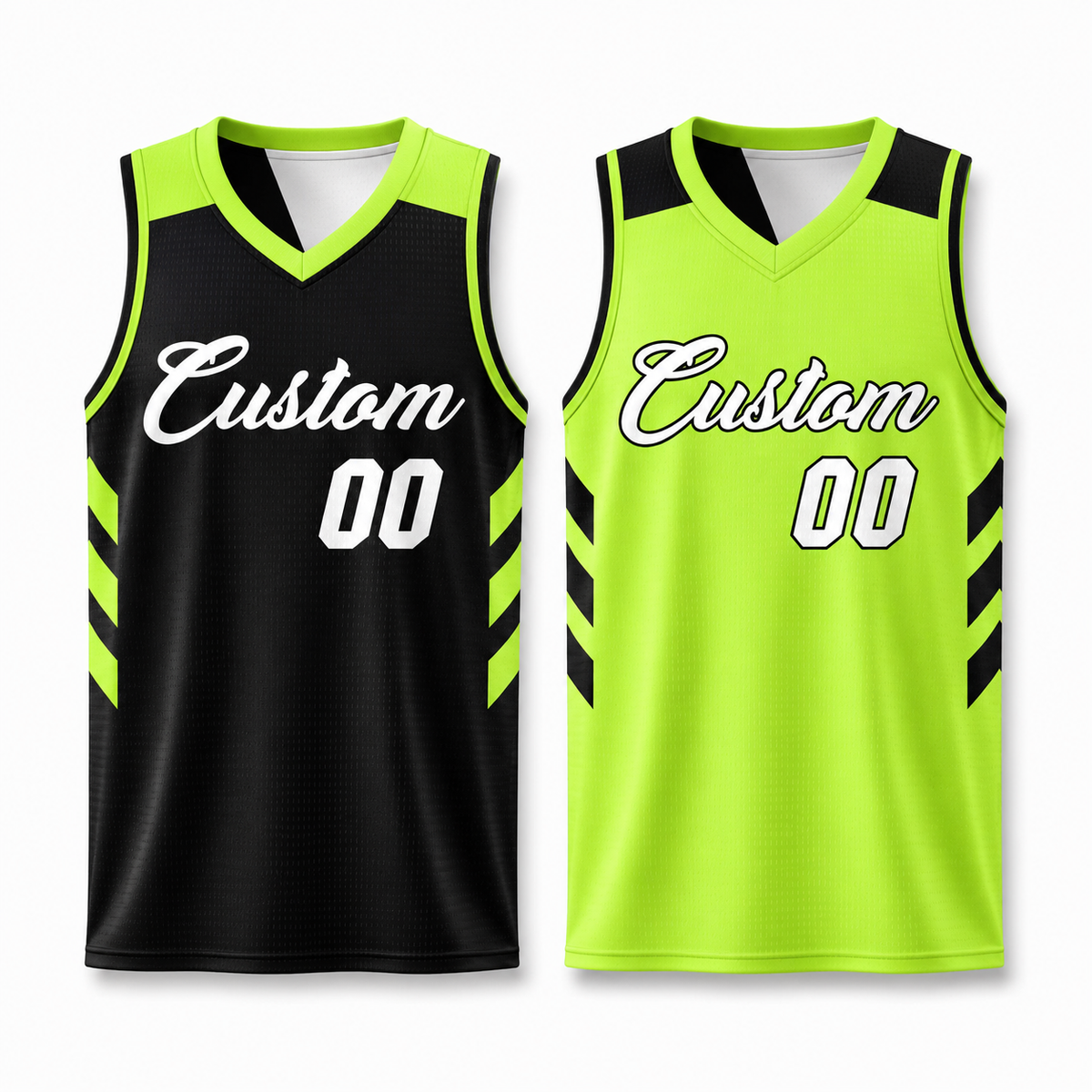 Custom Black Neon Green Reversible Double Side Tops Basketball Jersey