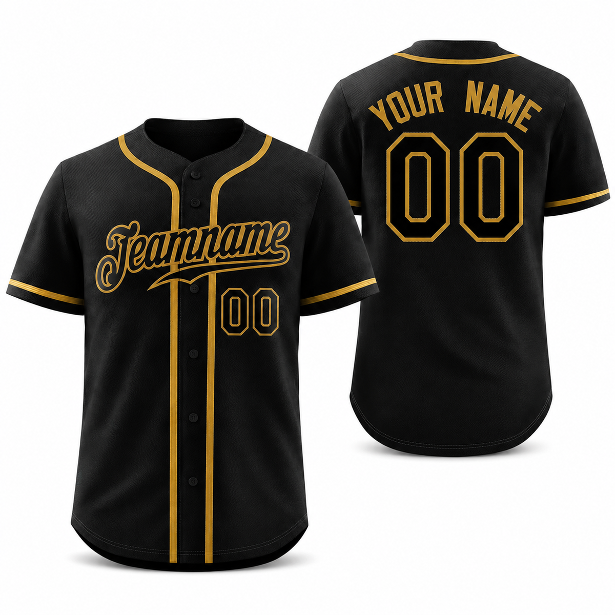 Custom Black Old Gold Classic Style Athletic Baseball Jersey