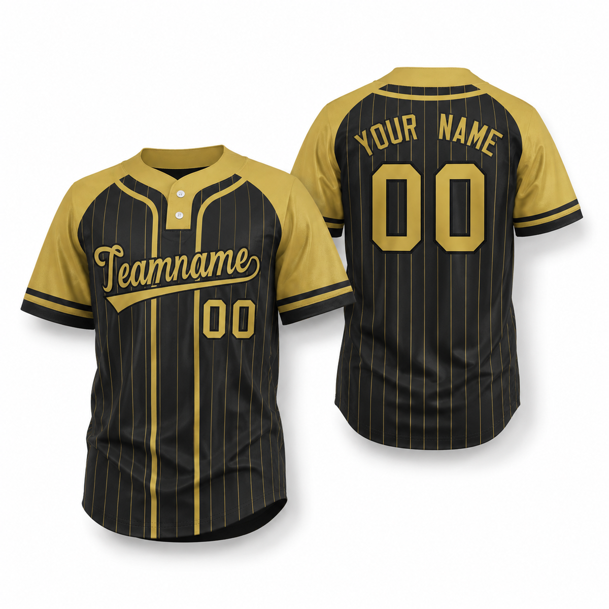 Custom Black Old Gold Stripe Fashion Raglan Sleeves Athletic Two-Button Softball Jersey