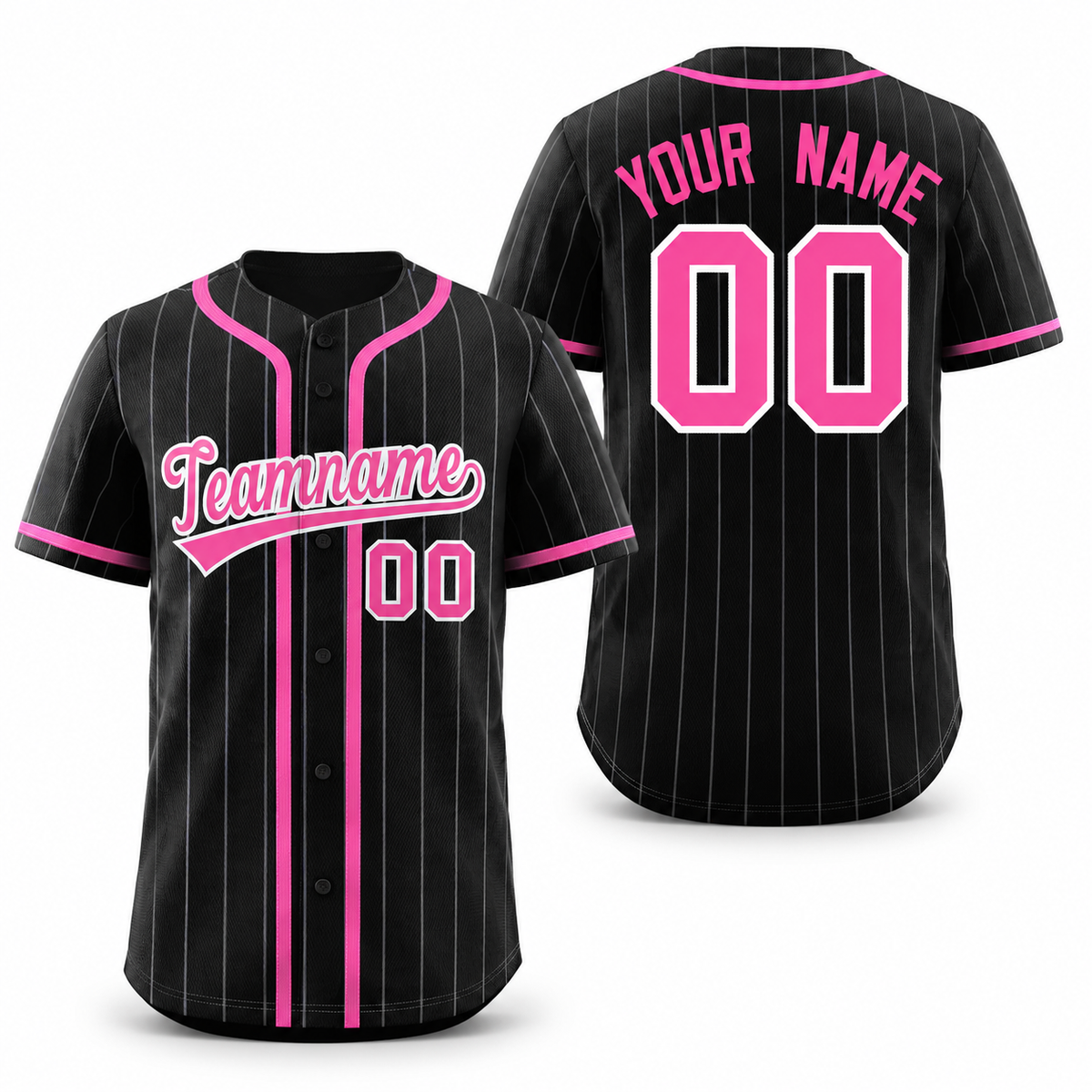 Custom Black Pink-Light Gray Stripe Fashion Design Full Button Athletic Baseball Jersey