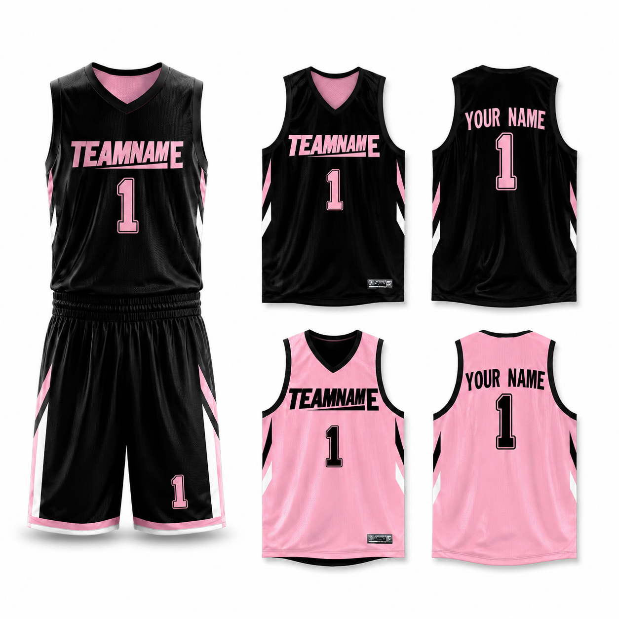Custom Black Pink Double Side Sets Design Sportswear Basketball Jersey