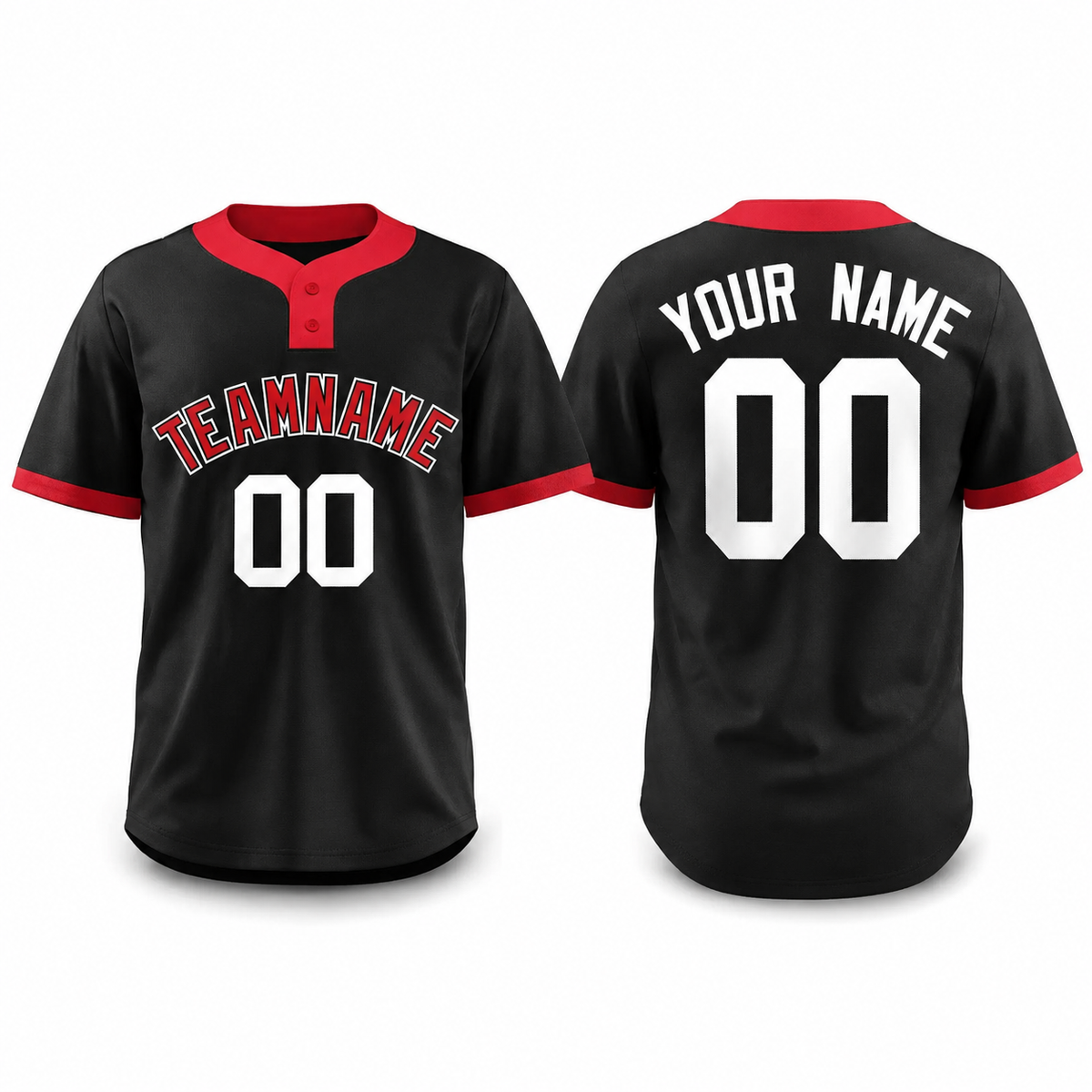 Custom Black Red-White Classic Style Athletic Two-Button Softball Jersey