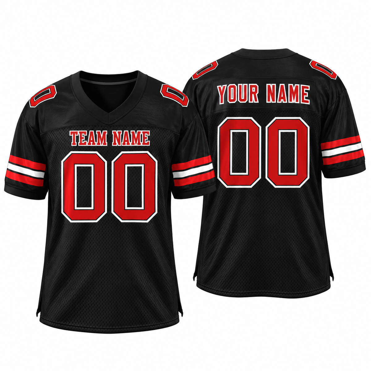 Custom Black Red-White Classic Style Mesh Athletic Football Jersey